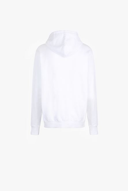 White eco-designed cotton sweatshirt with black and silver Balmain Paris metallic logo print - 3