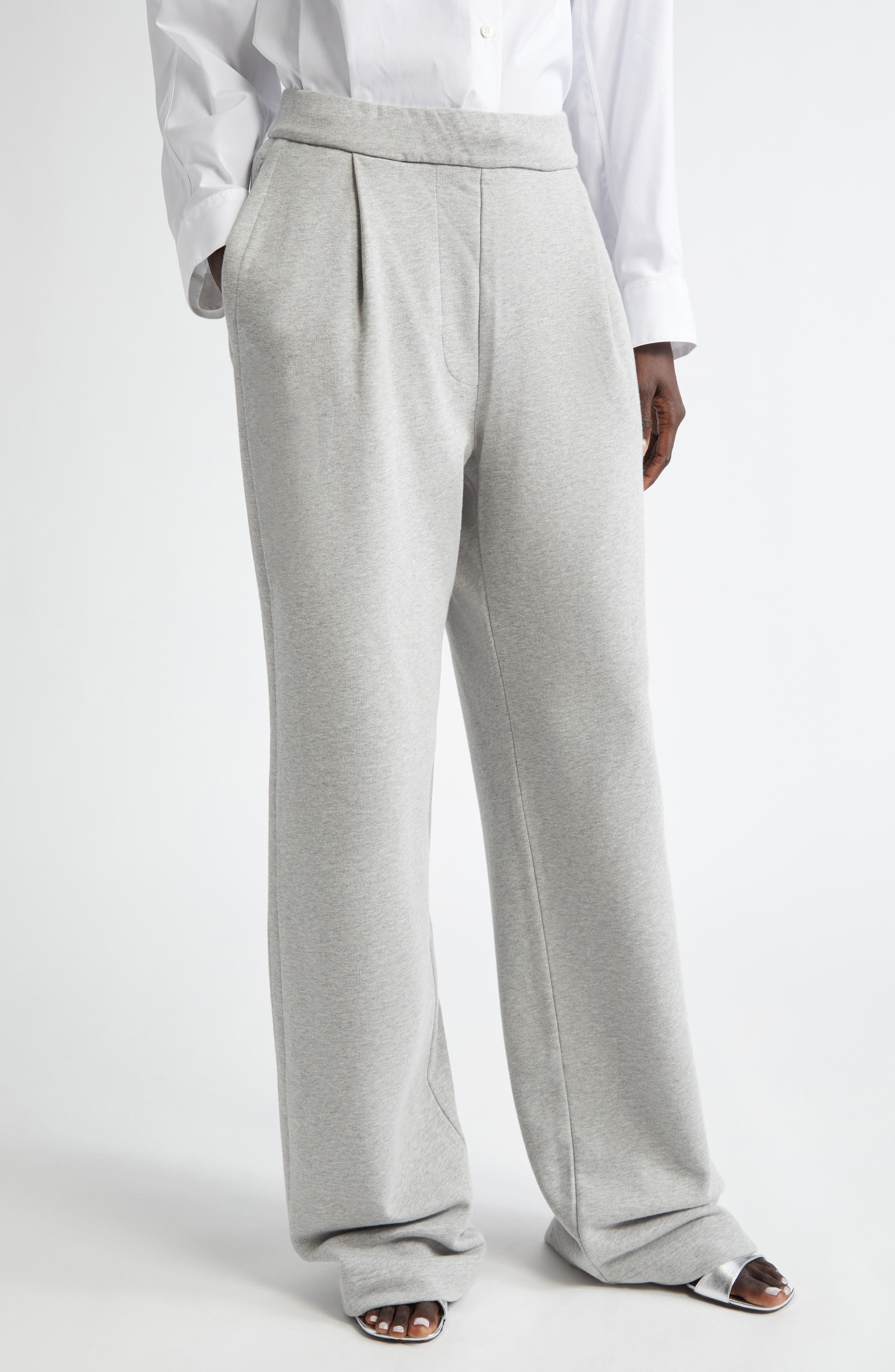Dries Van Noten Hartia Pleated Cotton Wide Leg Sweatpants in Grey Melange at Nordstrom - 1