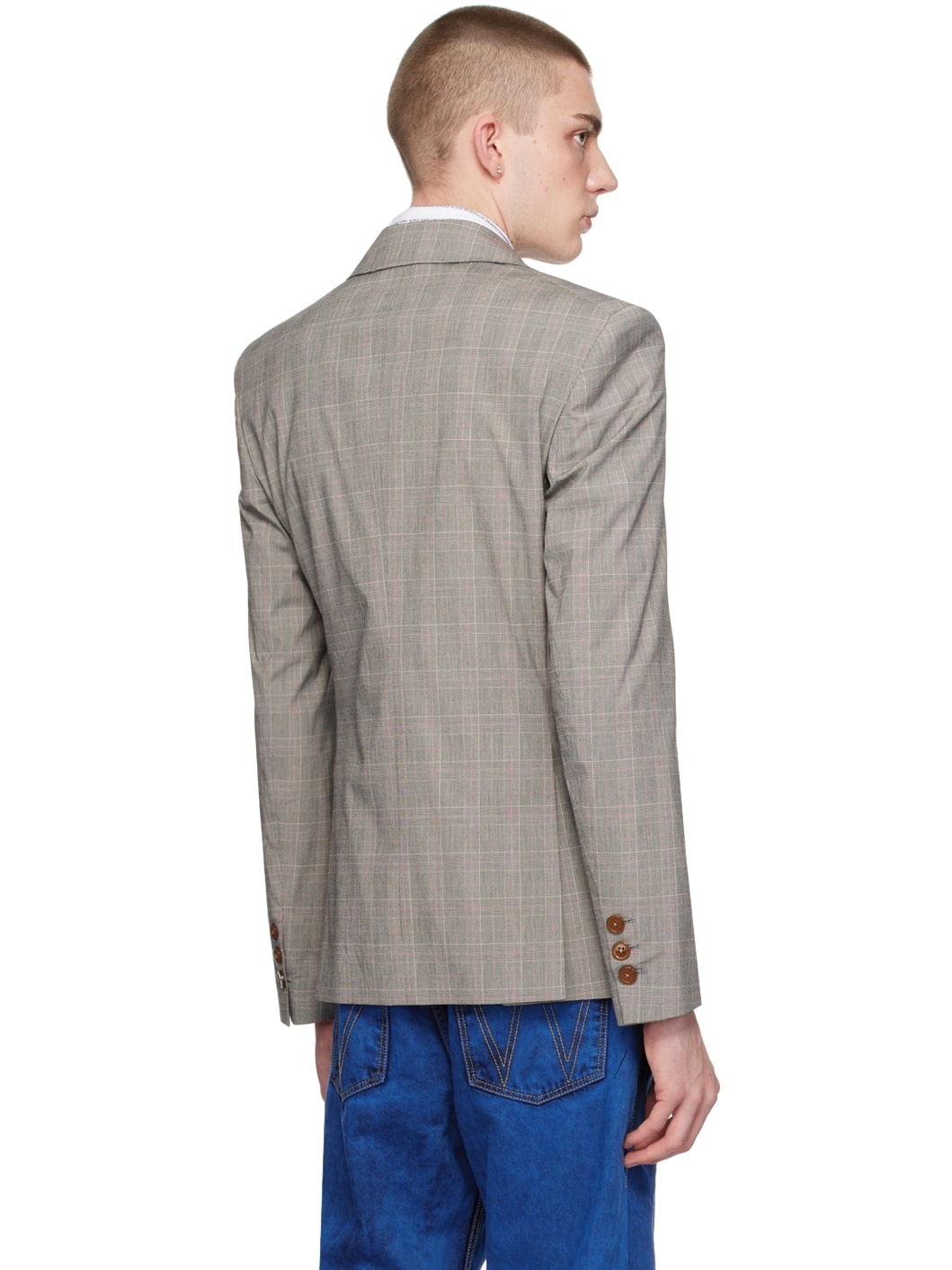 Gray Single-Button Blazer - 3