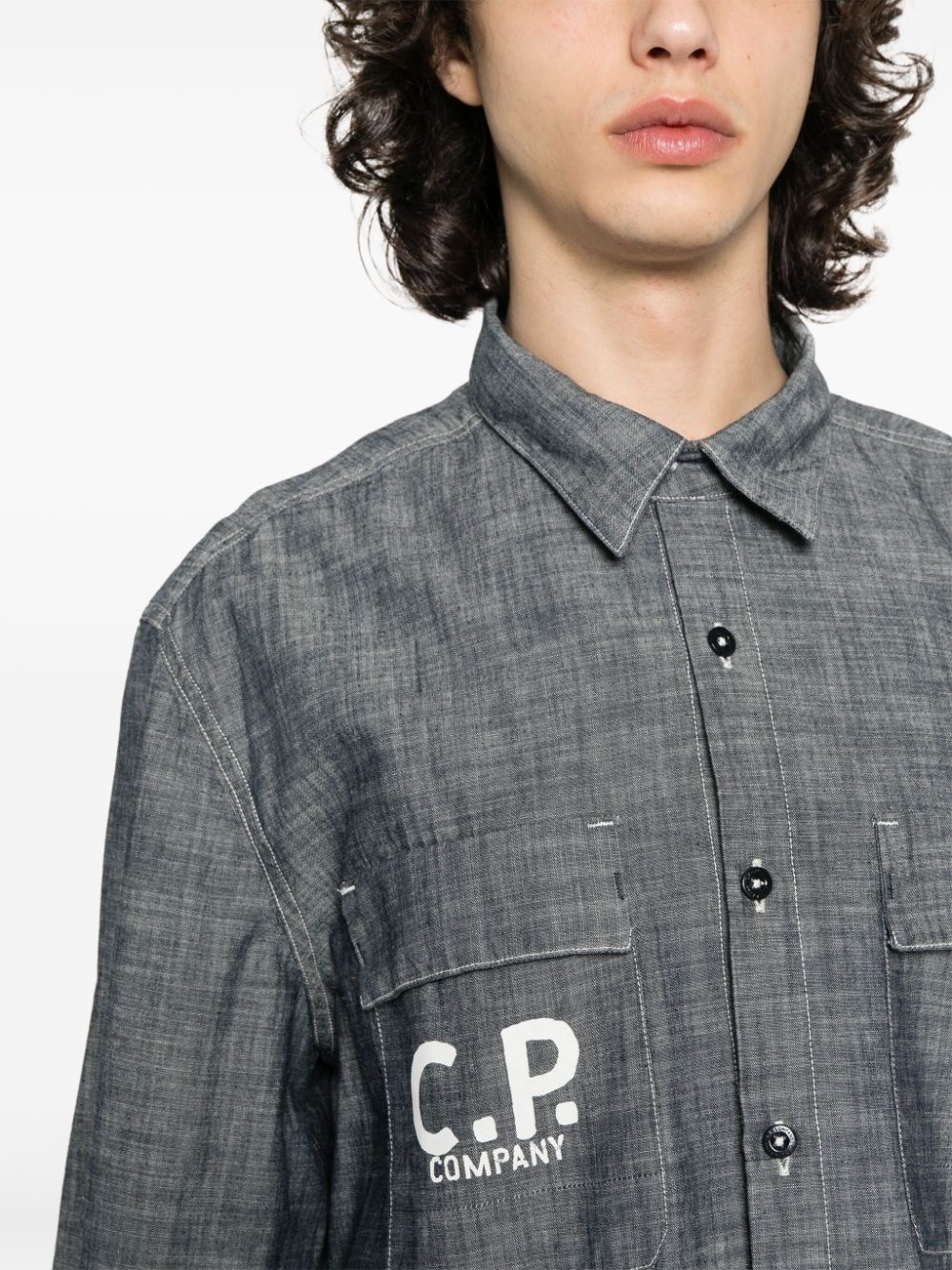 logo-print chambray shirt - 5