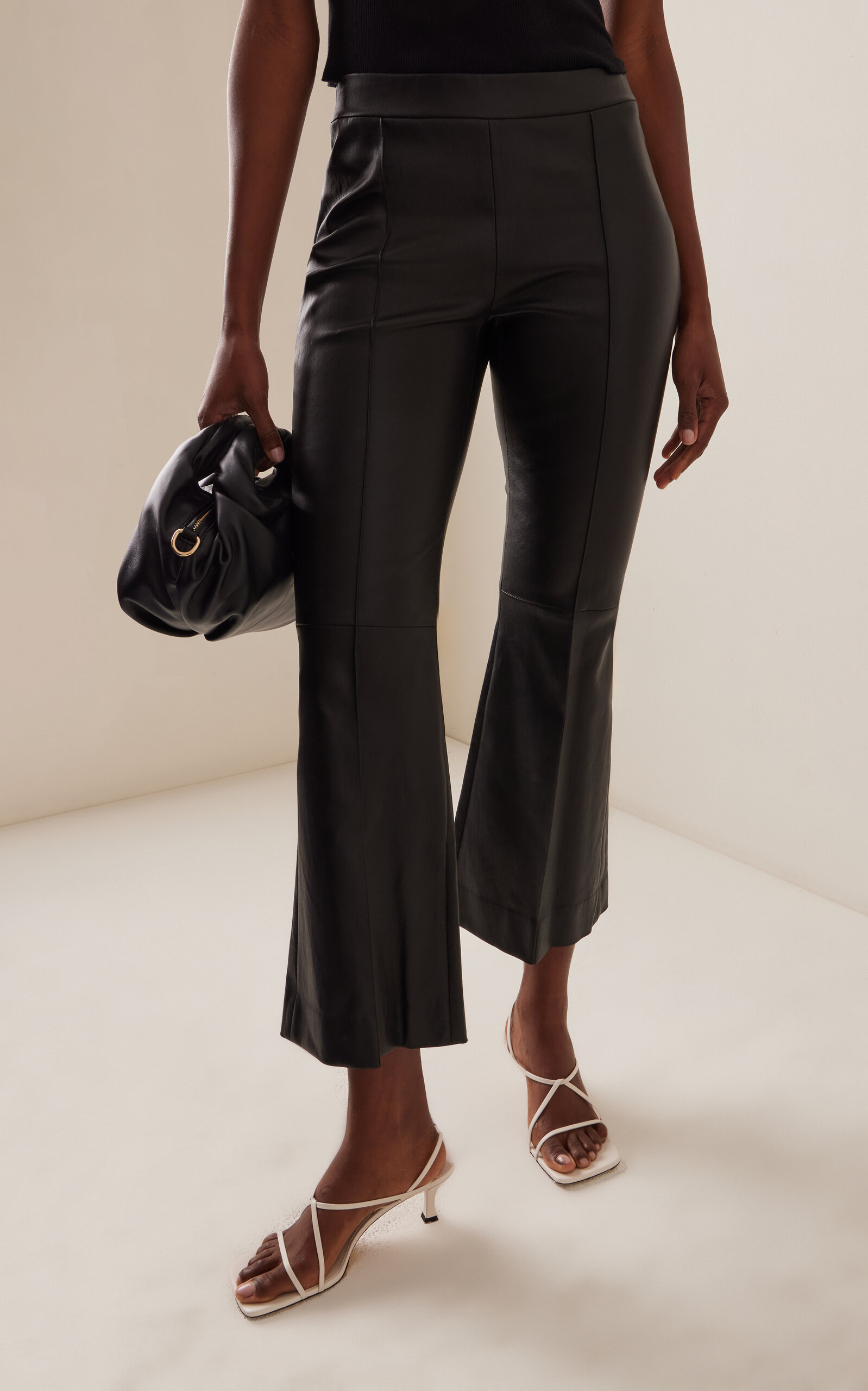 Cropped Leather Flared Pants black - 3