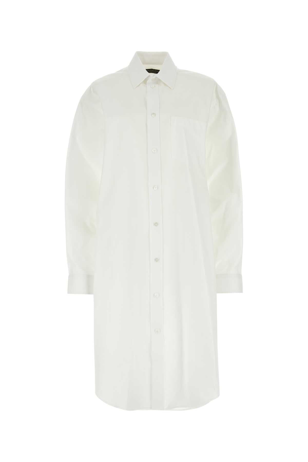 Balenciaga Women White Poplin Shirt Dress - 1