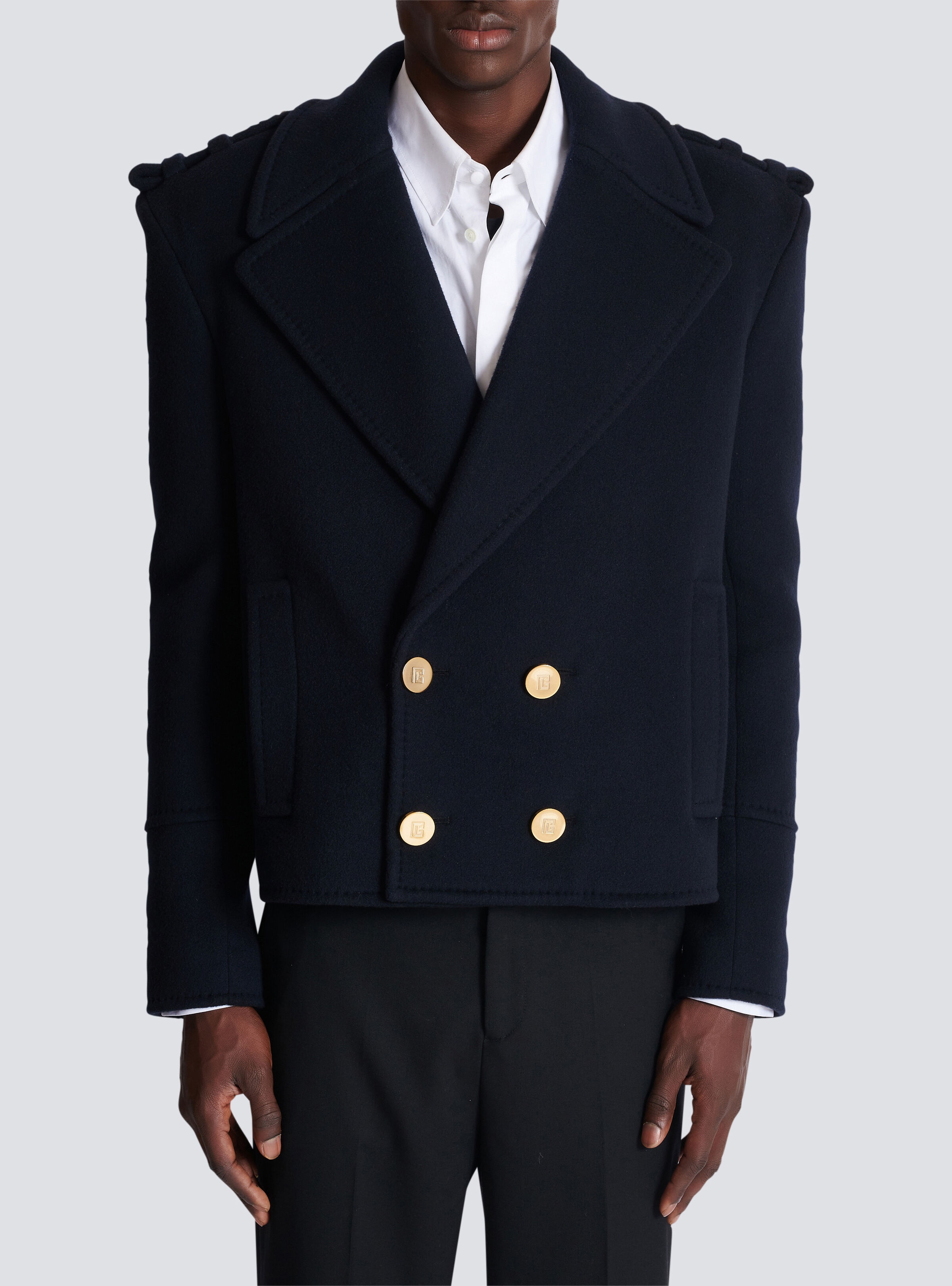 Cropped wool reefer jacket - 5