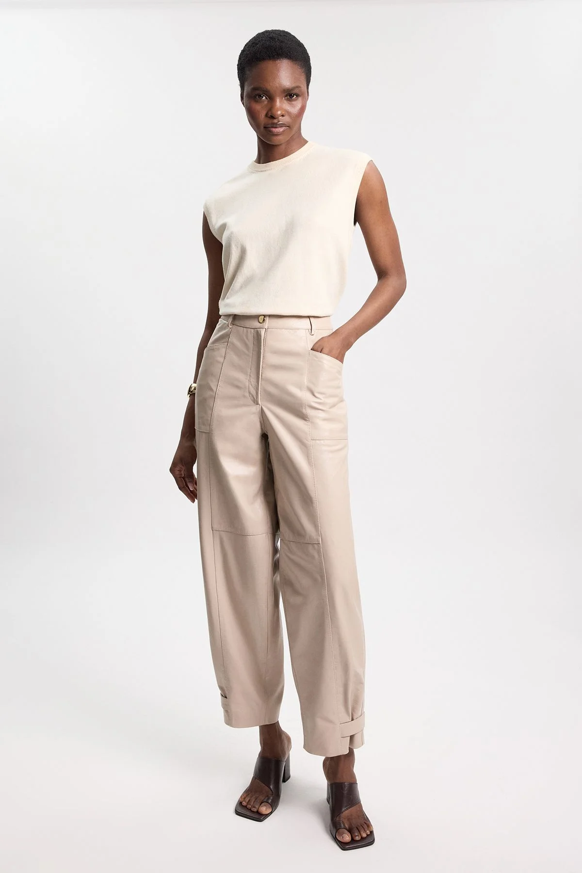 Leather Barrel Leg Trouser - 1