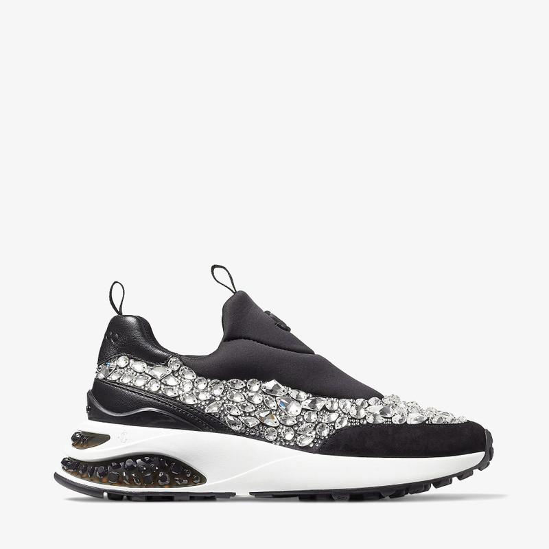 Memphis/F Black Mix Neoprene and Leather Low Top Trainers with Crystal Embellishment - 1