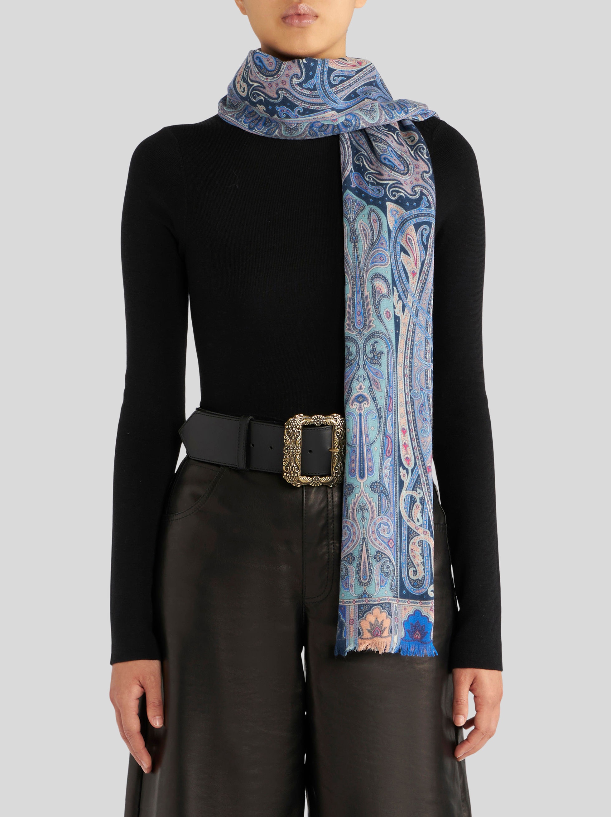 ETRO floral-print frayed scarf - Black