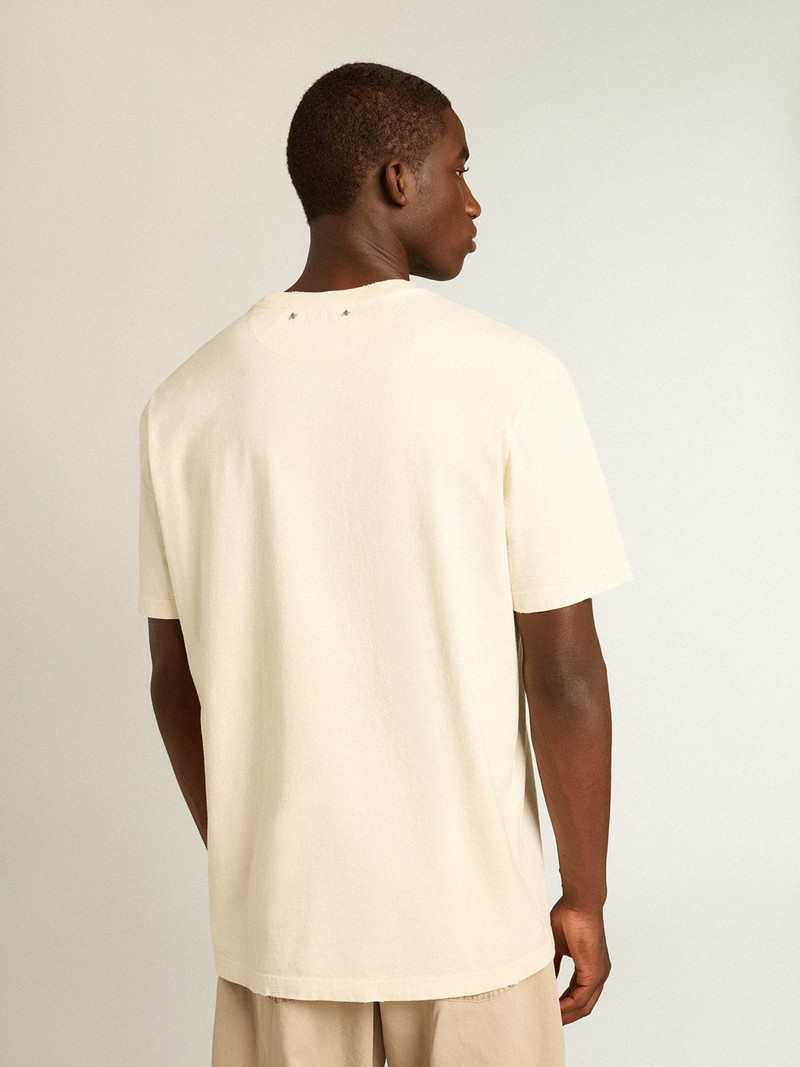 Men’s aged white cotton T-shirt with print on the front 4
