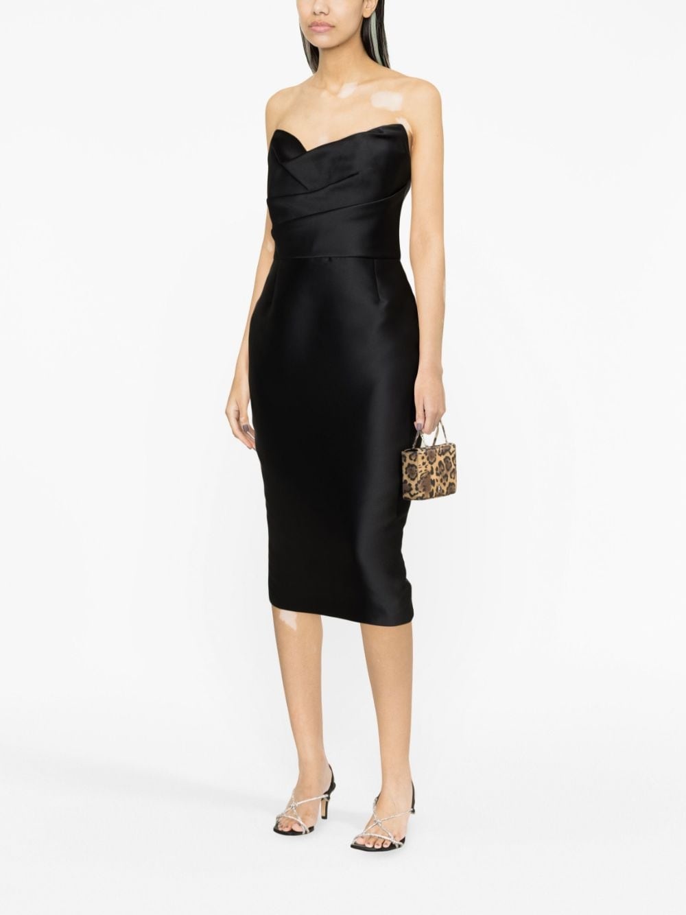 strapless satin midi dress - 2