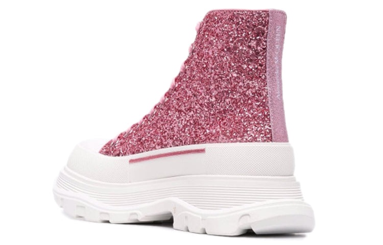 (WMNS) Alexander McQueen Tread Slick Glitter High-Top 'Pink White' 666806W4JF45489 - 4