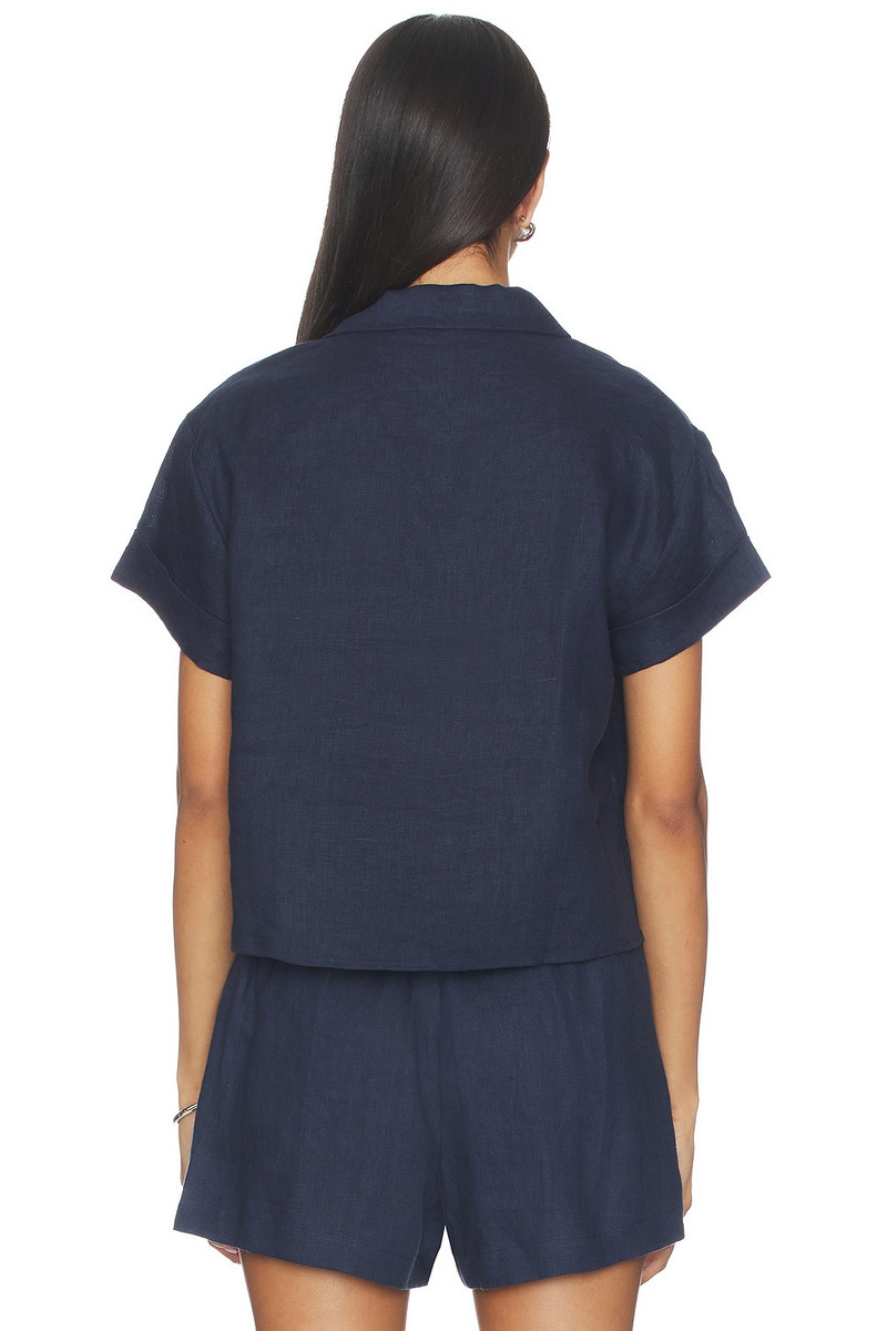perfectwhitetee Linen 1/4 Button Down Collared Tee outlook