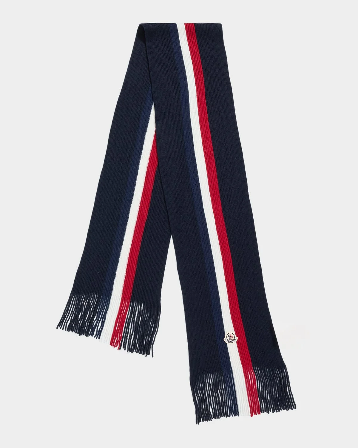 Men's Wool Tricolor Stripe Fringe Scarf - 1