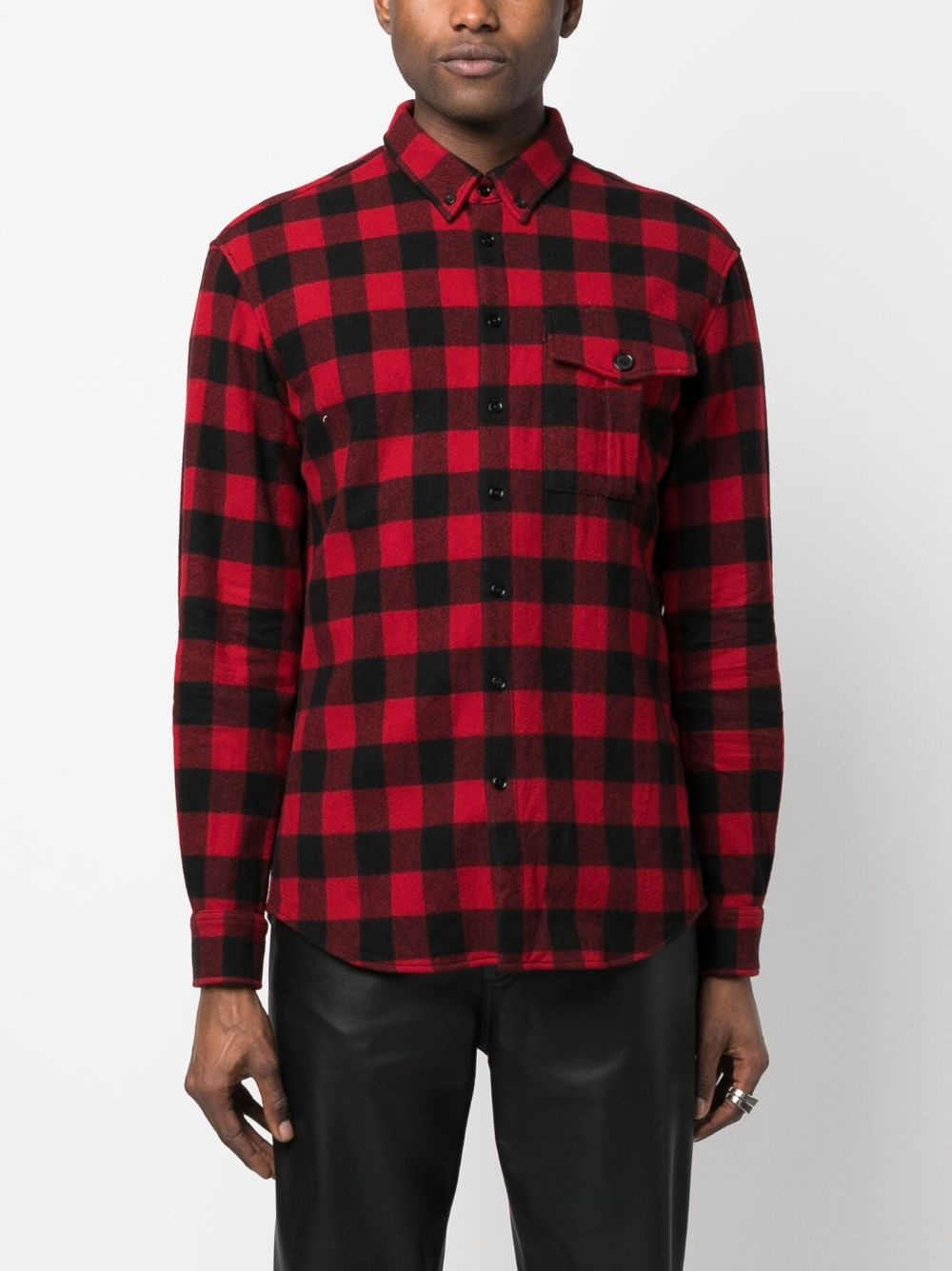 check-pattern wool-blend shirt - 3