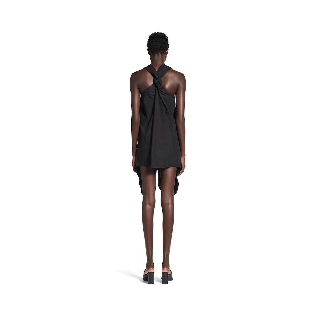 Women's Twisted Sleeveless Shirt Dress in Black - 4