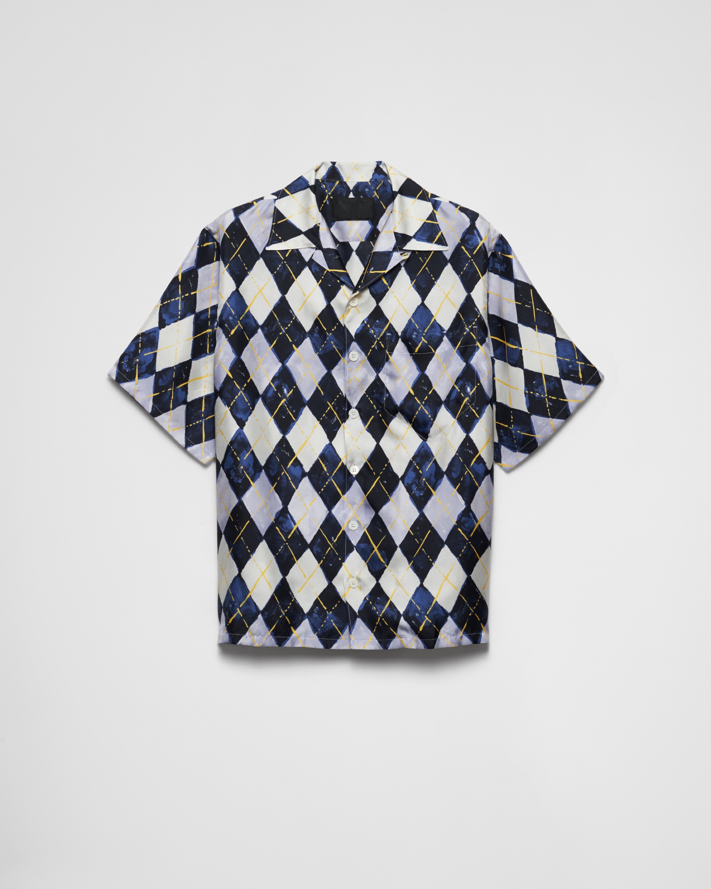 Short-sleeved Argyle-pattern silk twill shirt - 1