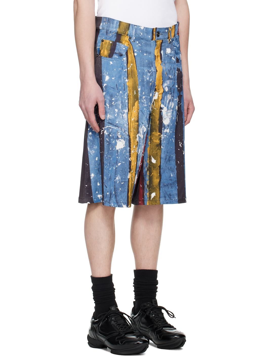Navy & Blue Silky 'Denim' Shorts - 2