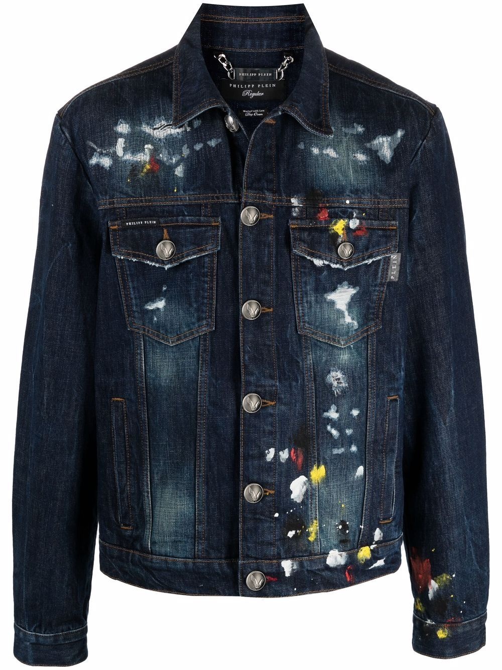 skeleton-motif distressed denim jacket - 1