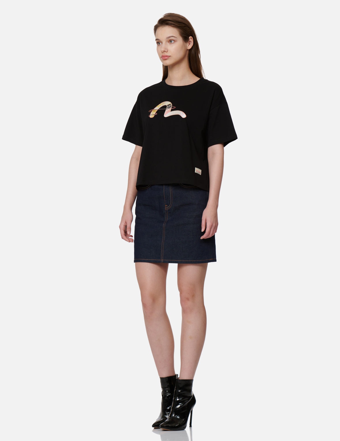 Tattoo Koi-pattern Seagull Embroidery Denim Skirt - 4