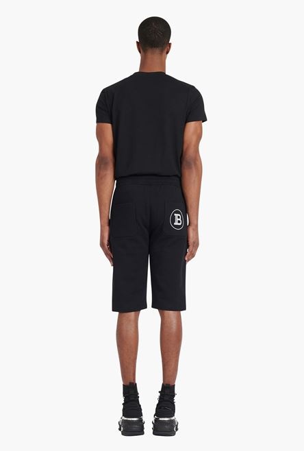 Black cotton shorts with white Balmain Paris logo print - 3