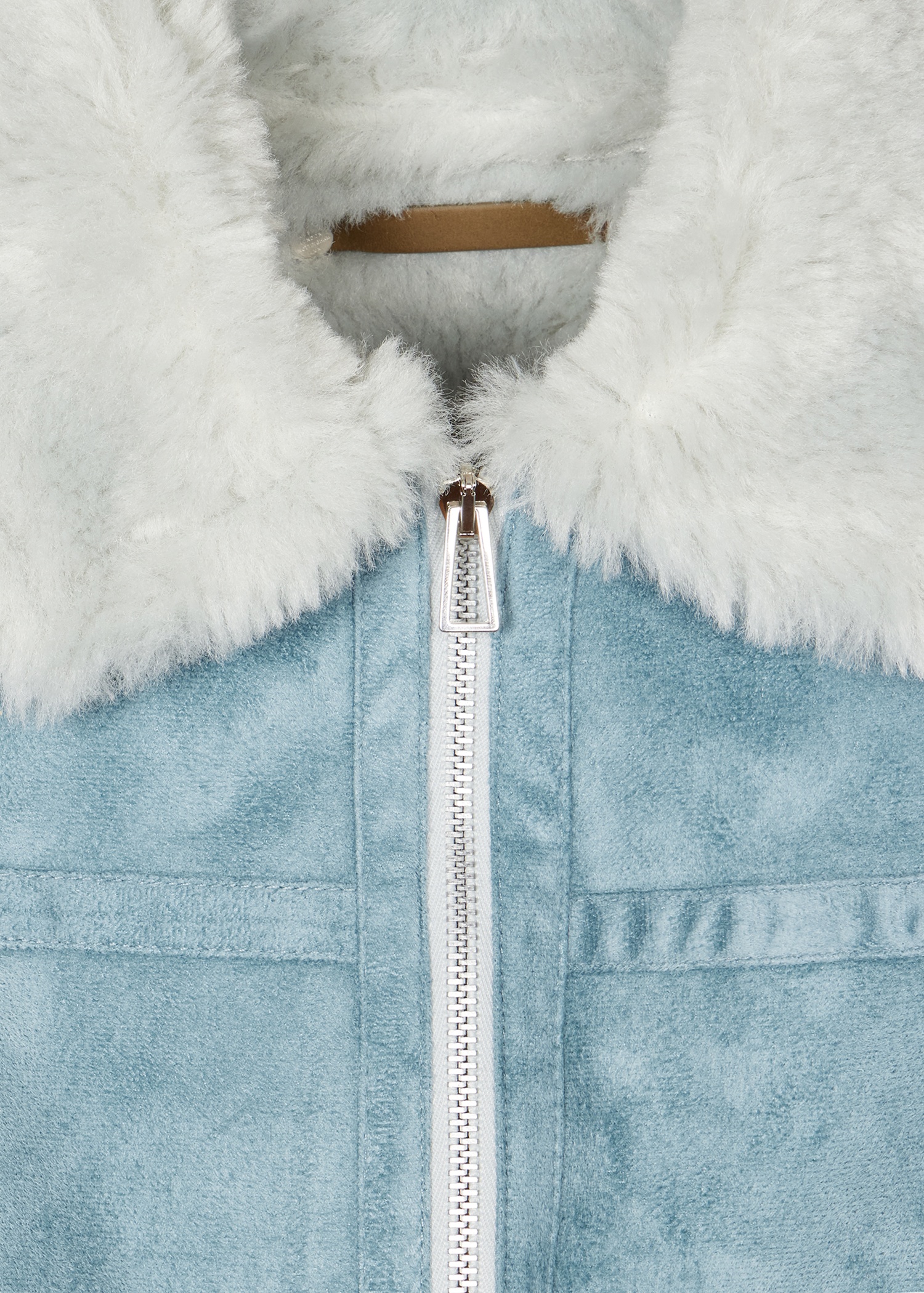 Women's Light Blue Bonded Faux Fur Aviator Jacket - 2