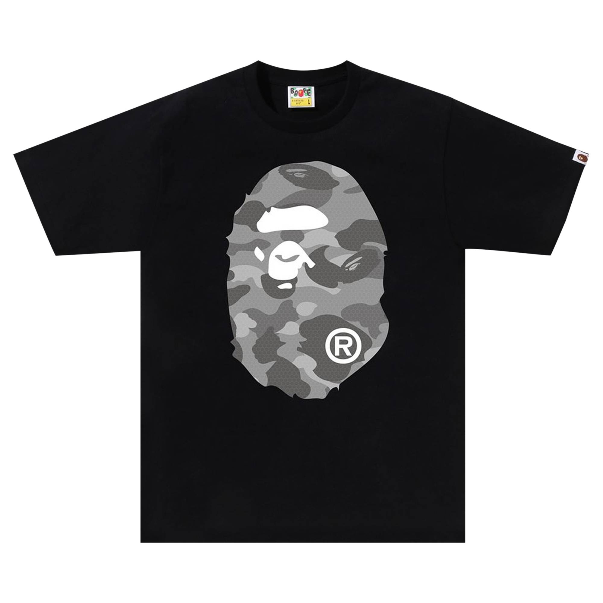 BAPE Honeycomb Camo Big Ape Head Tee 'Black/Grey' - 1