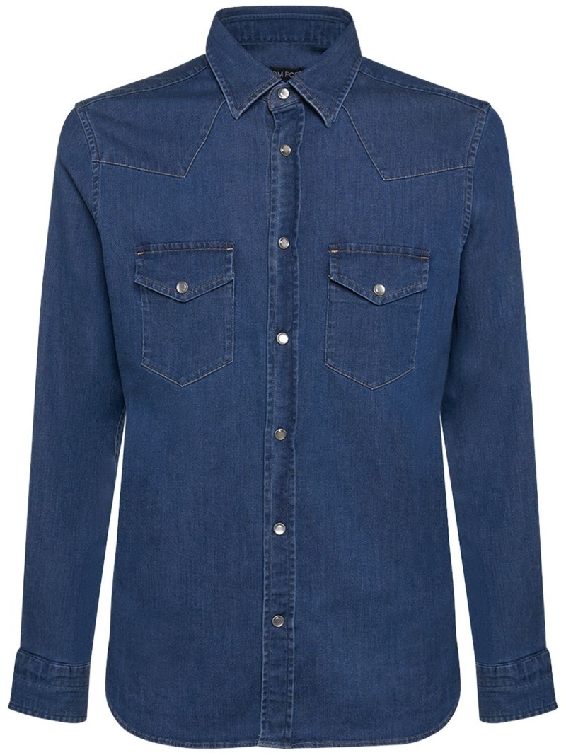 Washed denim slim fit western shirt - 1