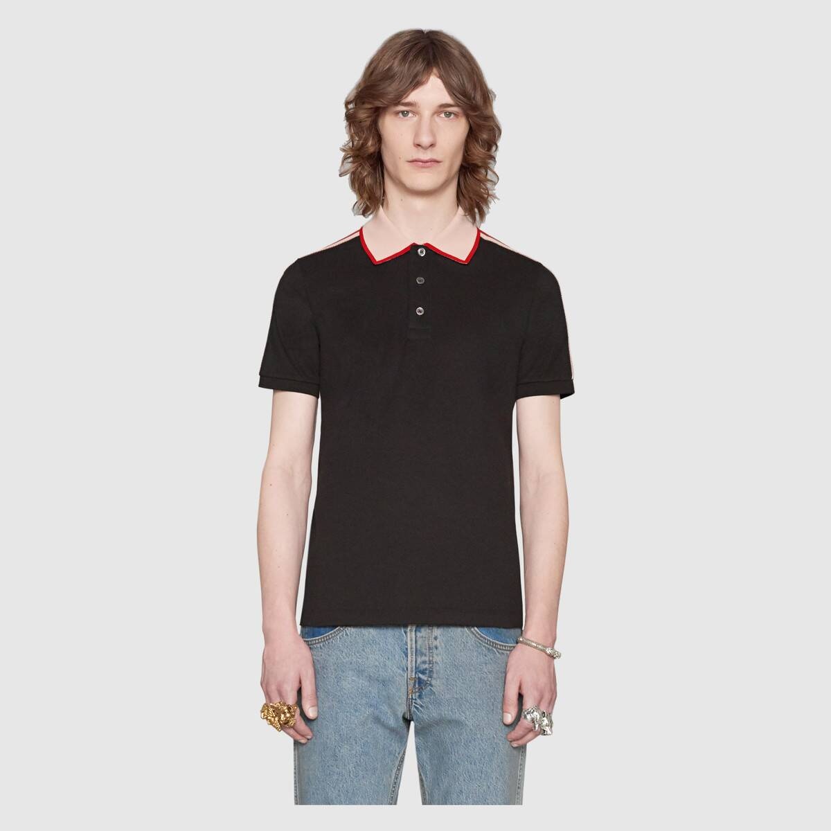 Cotton polo with Gucci stripe - 3