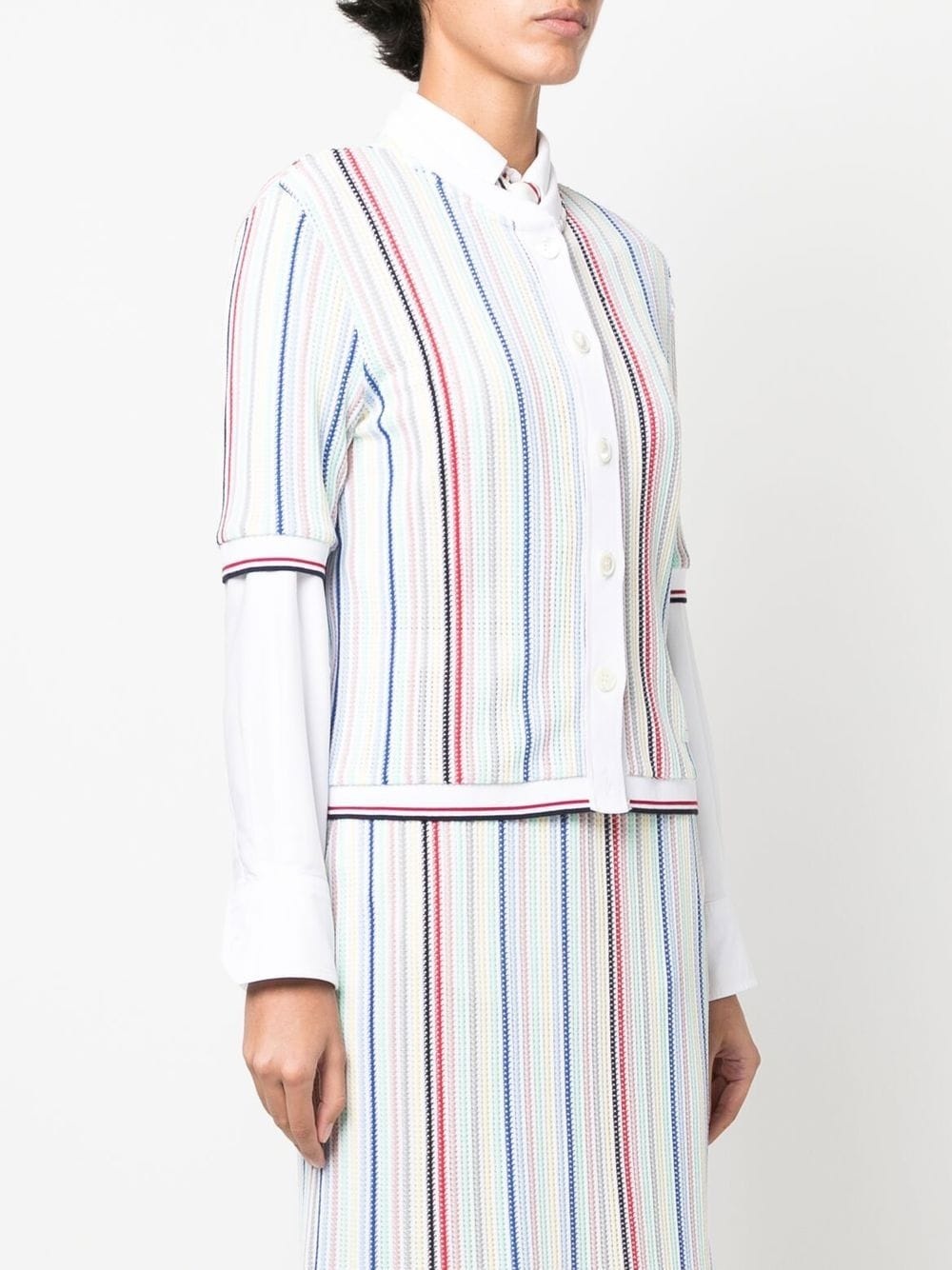 striped short-sleeve cardigan - 3