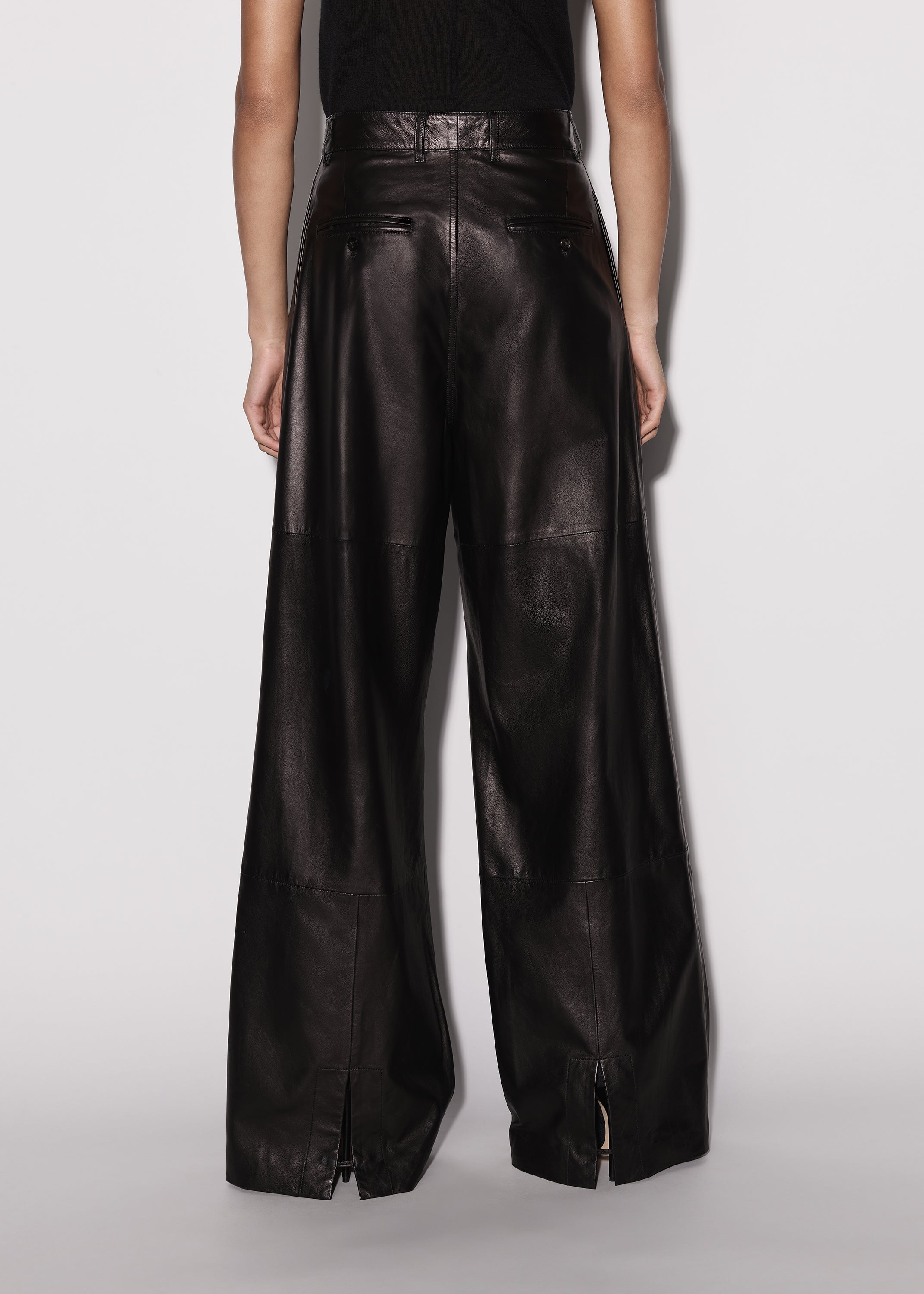 LEATHER WIDE LEG TROUSER - 5