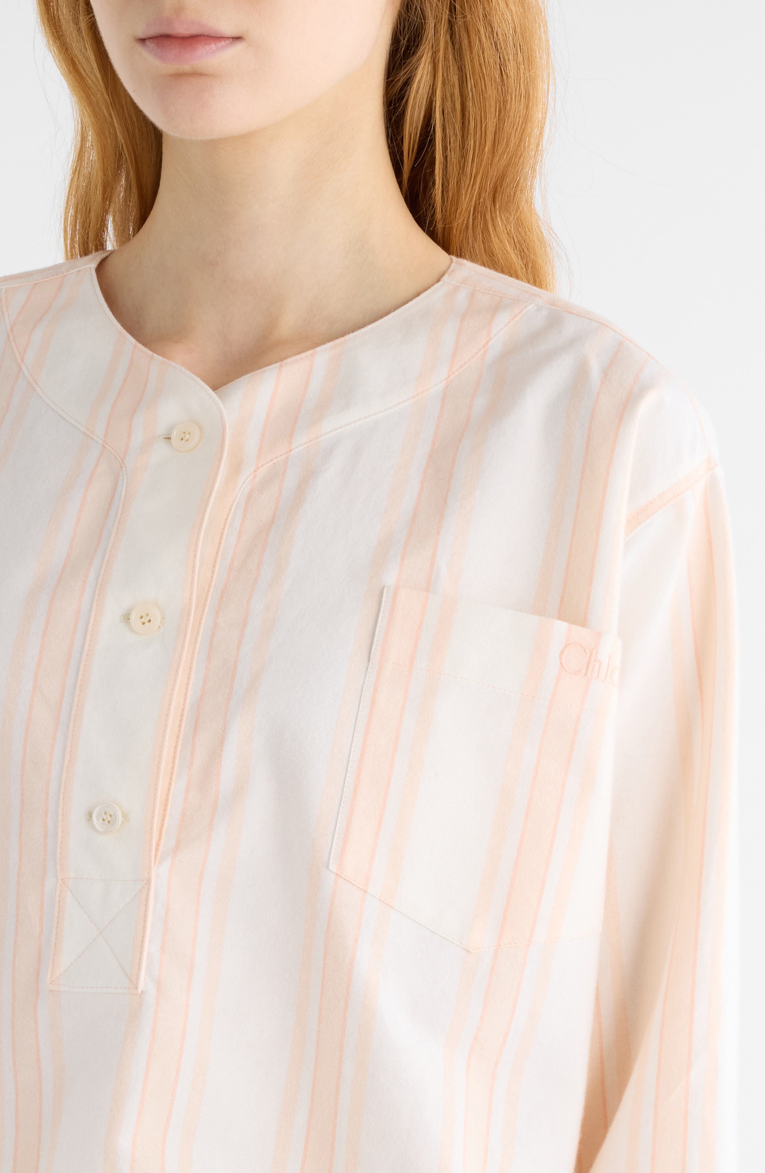 Chloé Soft Stripe Organic Cotton Crop Shirt in White Pink at Nordstrom - 5
