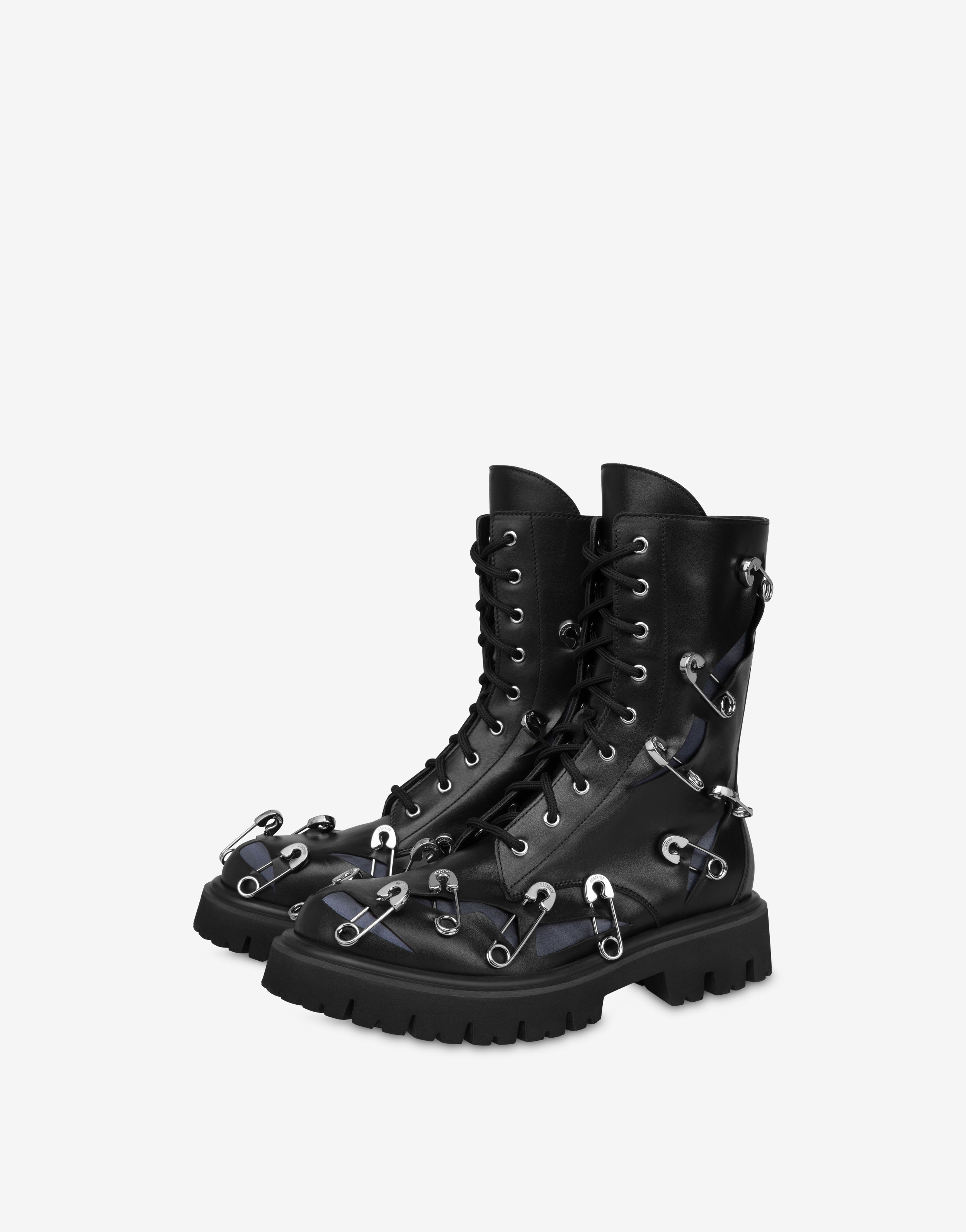 SAFETY PINS CALFSKIN COMBAT BOOTS - 1