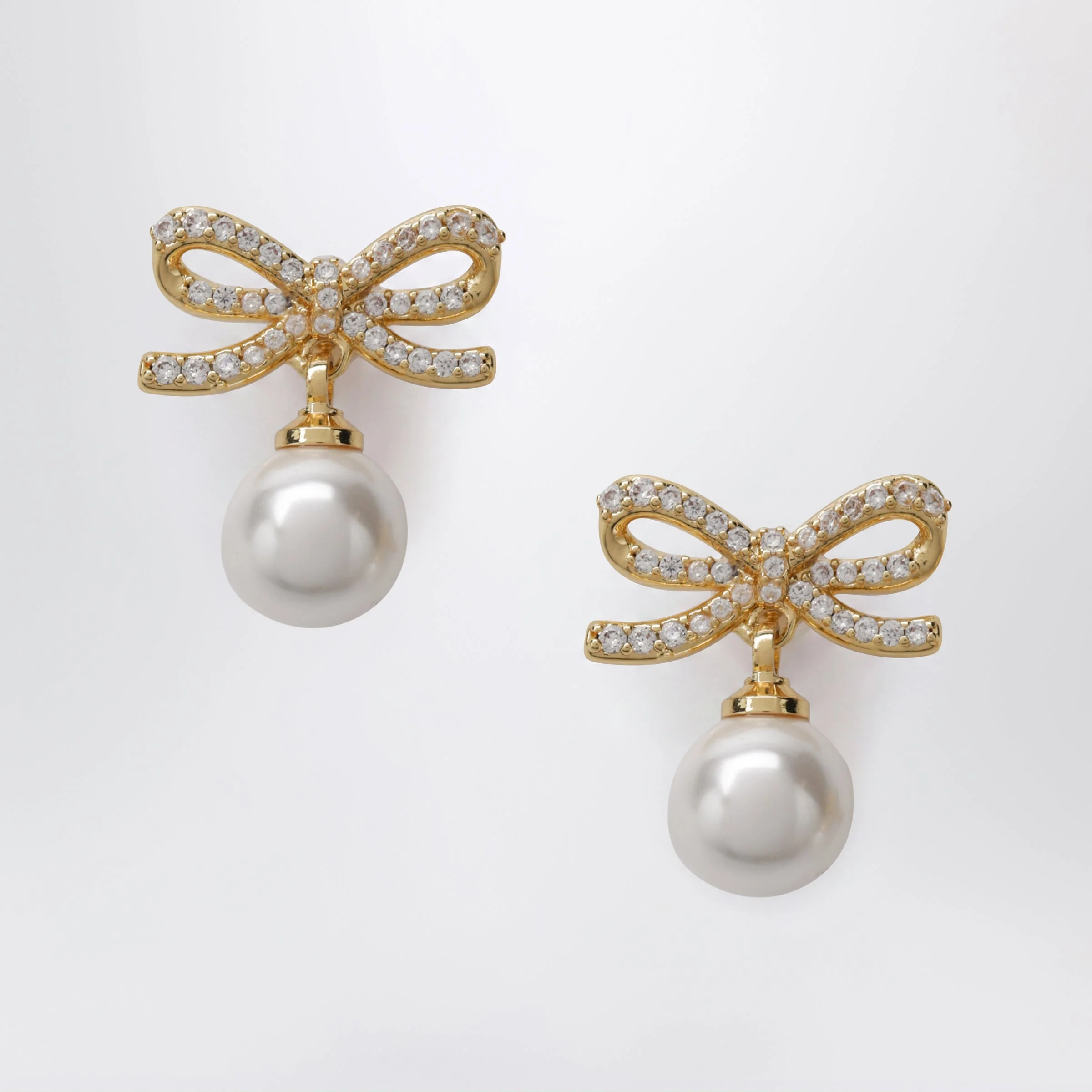 Bow earrings with pearls in gold-plated brass - 1