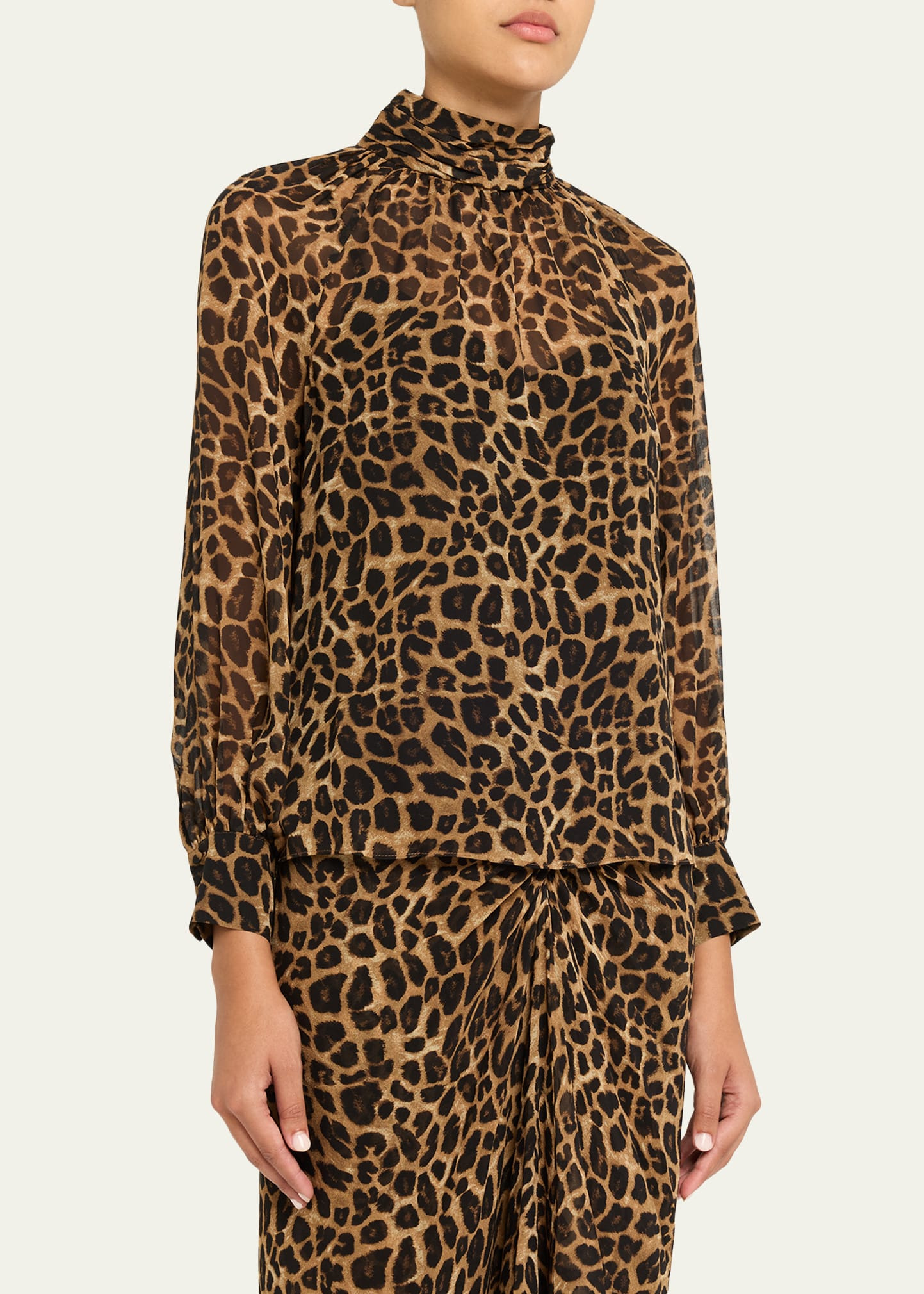 Alyssa Leopard Silk Chiffon Blouse - 4