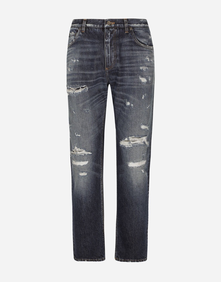 Loose blue wash jeans with rips - 3