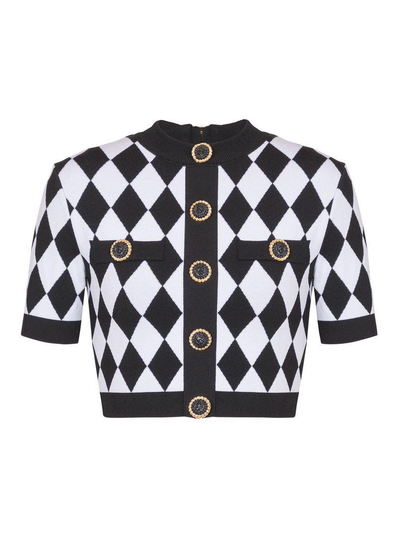 Diamond jacquard knit top 1