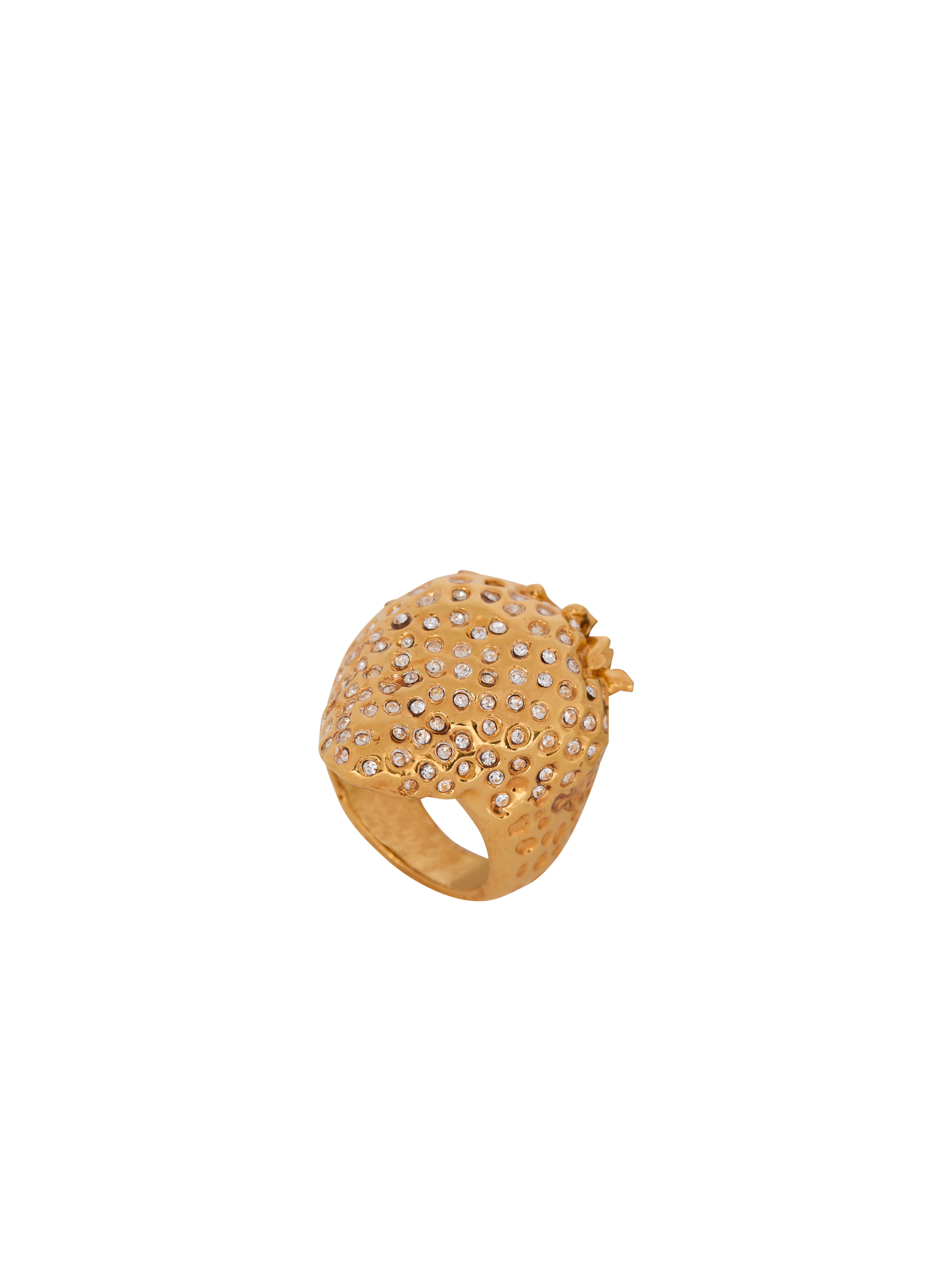 Strawberry brass and rhinestone ring - 3