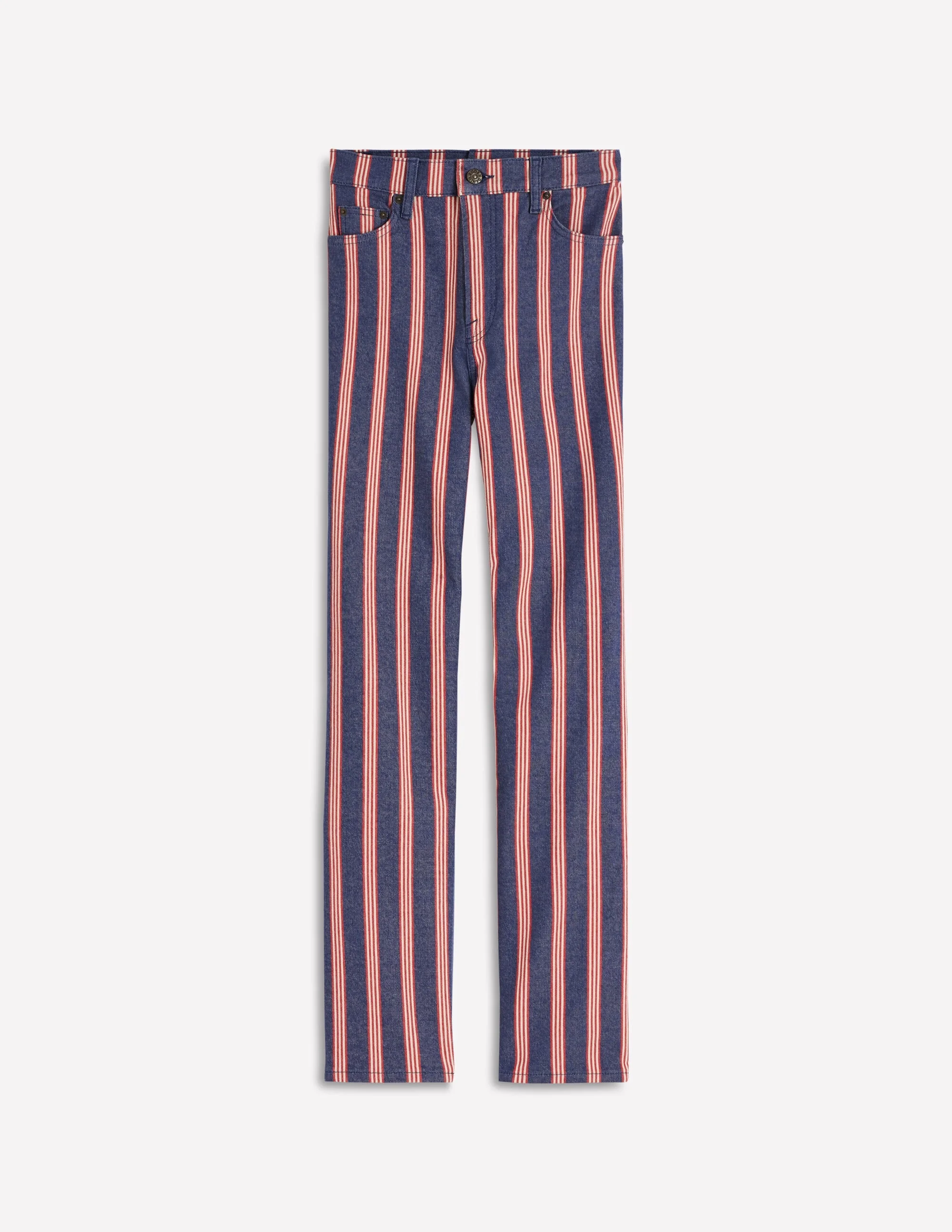 High Rise Straight Jeans-Navy & Red Stripe - 1