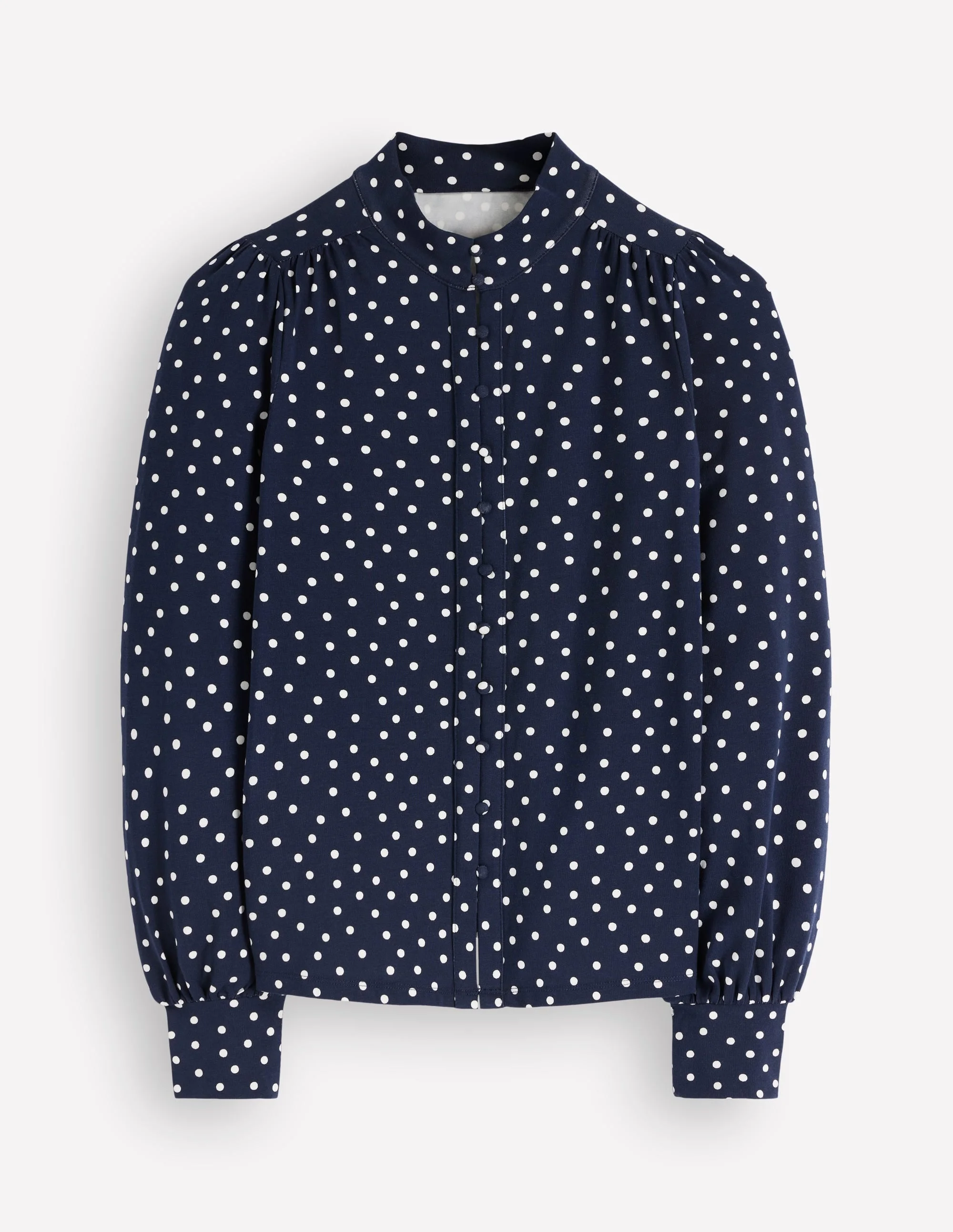 Deep Cuff Half Placket Blouse-Navy Spot - 1