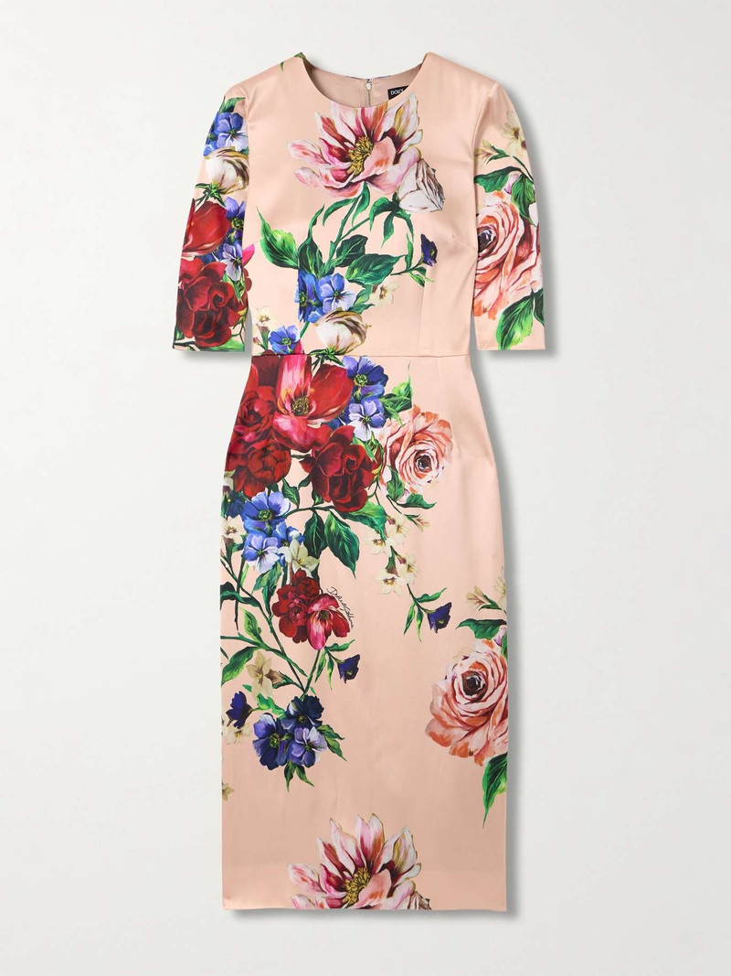 Floral-print satin midi dress Pink - 1