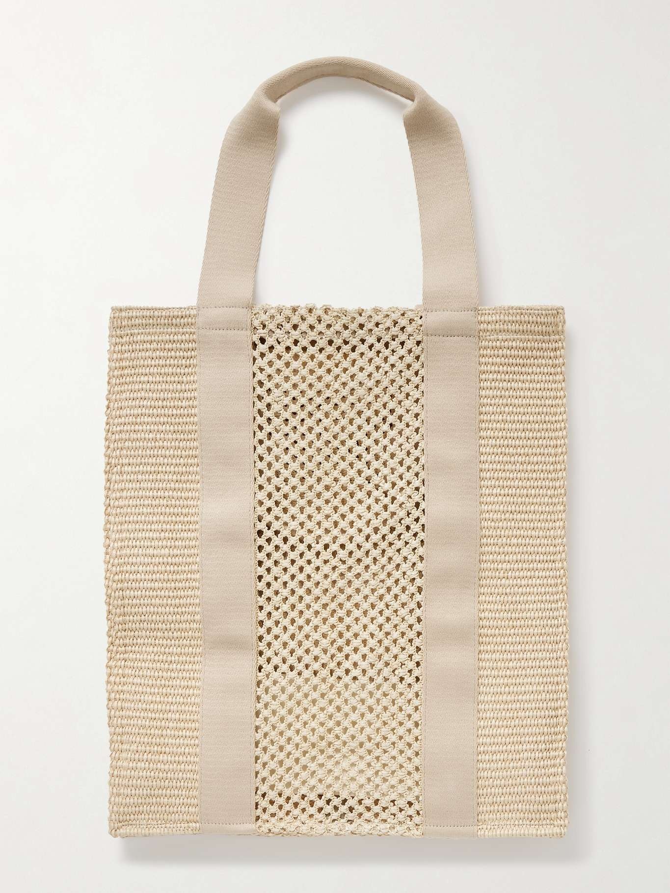 Puebla leather and twill-trimmed striped straw tote - 3