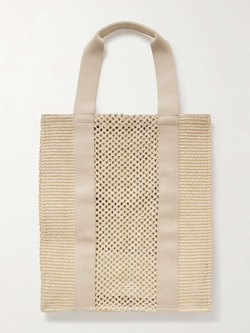 Puebla leather and twill-trimmed striped straw tote 3