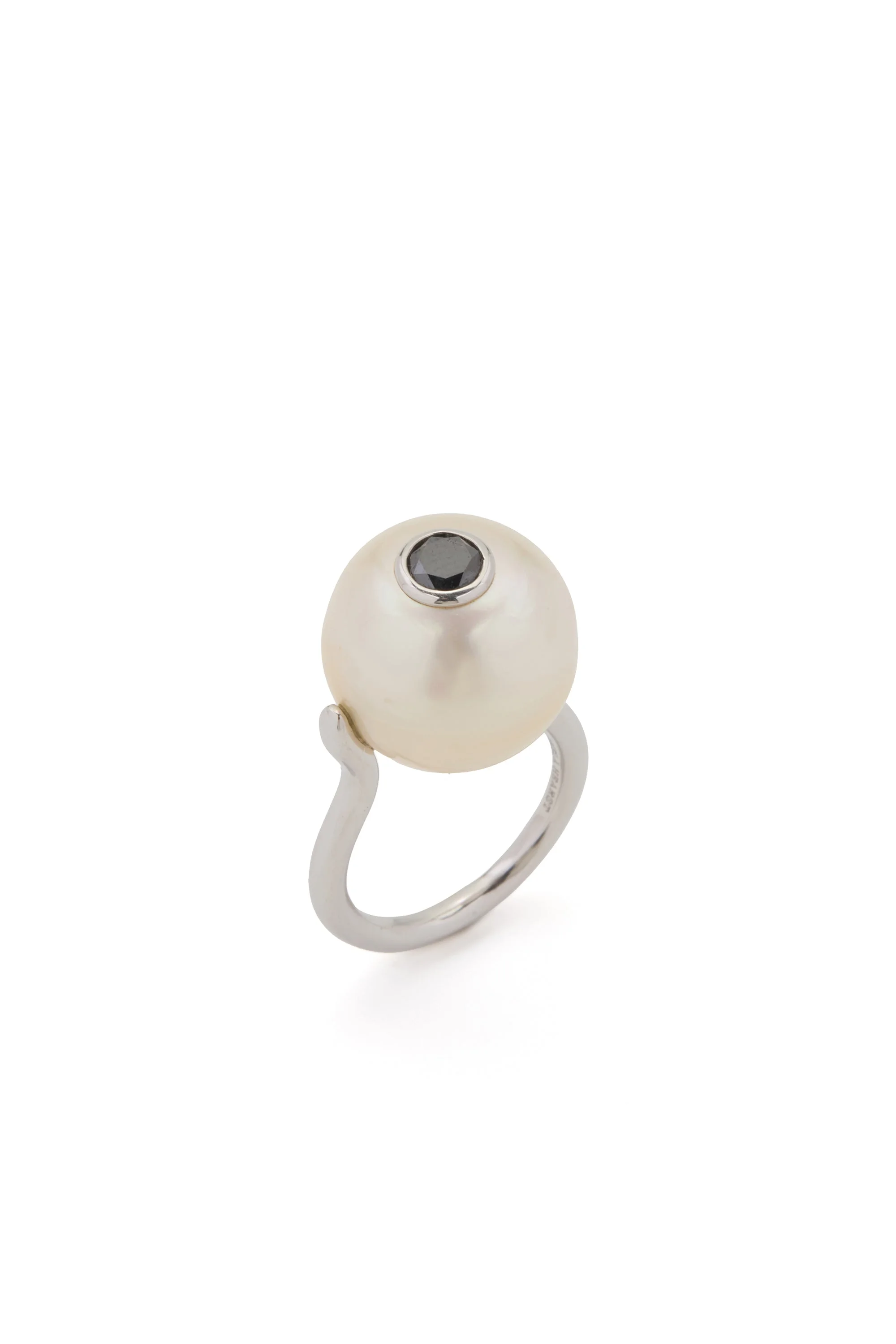 Pearl Ring in Platinum & Black Diamond - 1