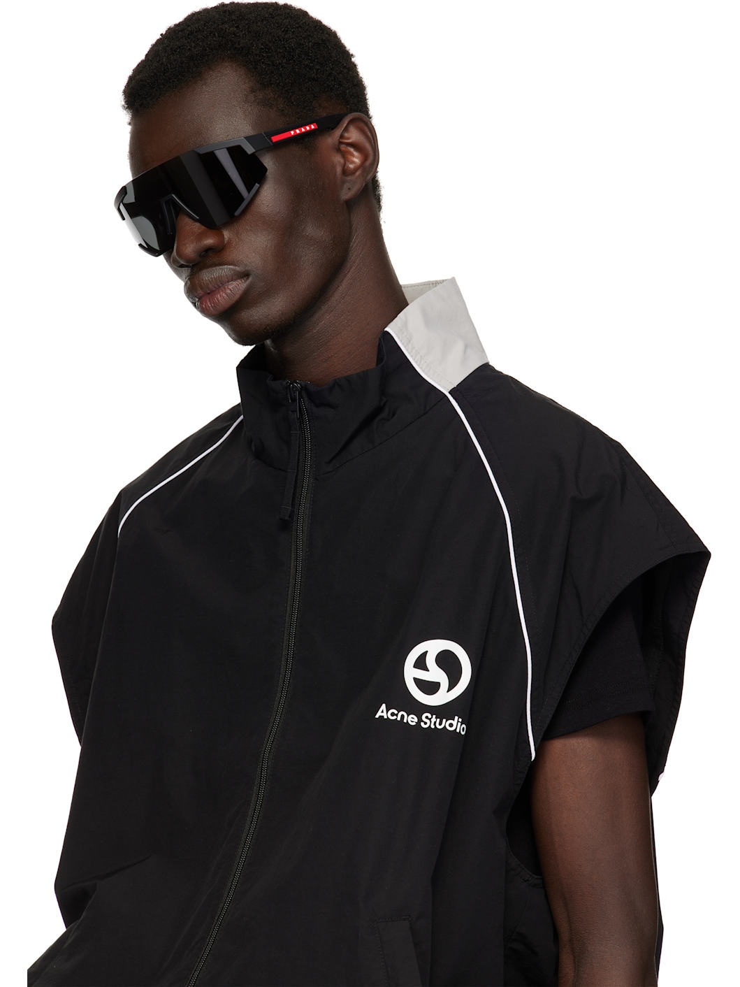 Black 'Prada' Linea Rossa Impavid Sunglasses - 8