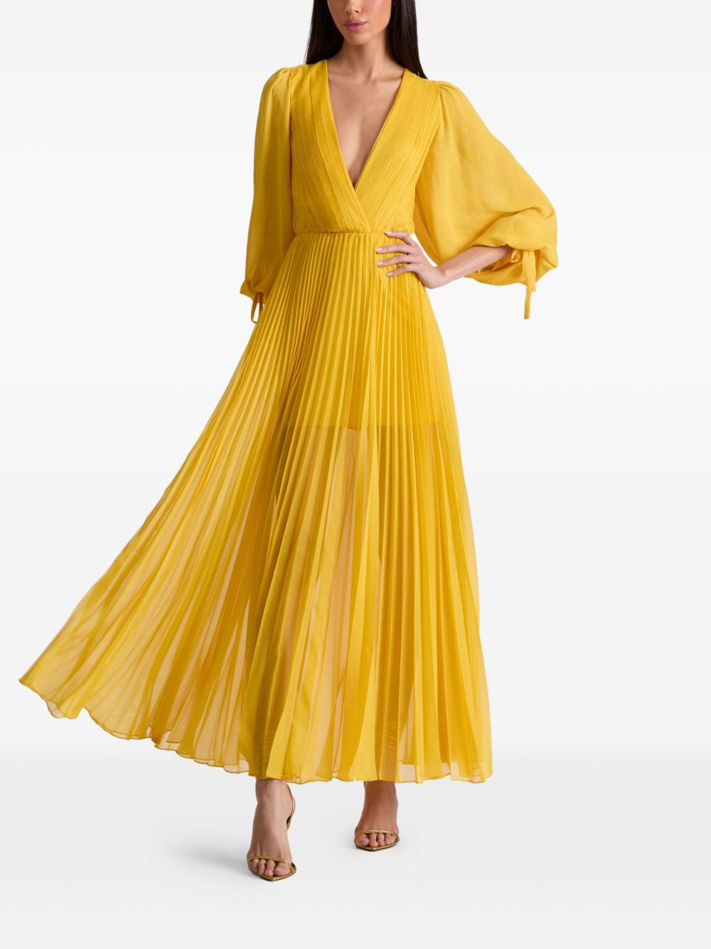 pleated V-neck maxi day dress - 2