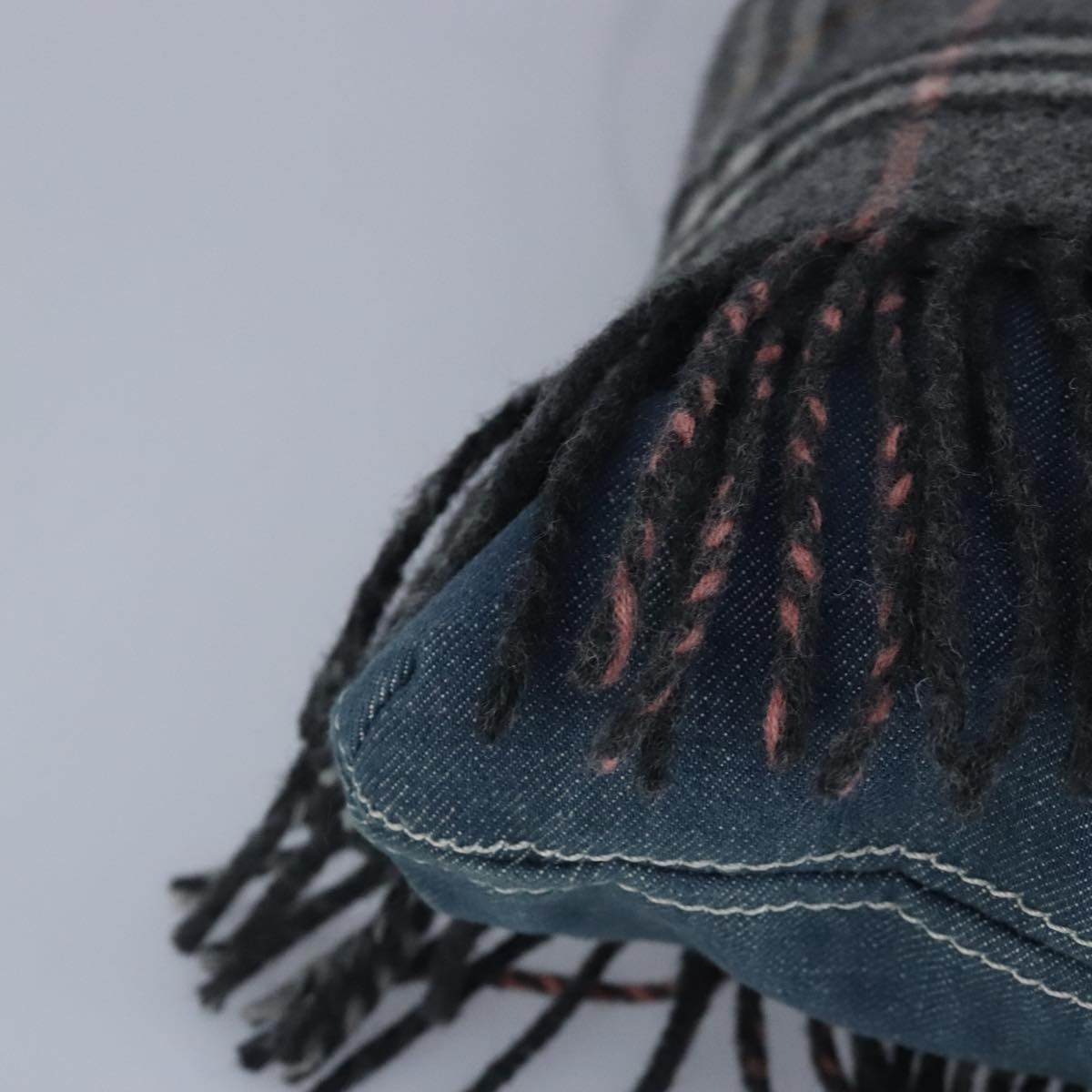 Burberry Nova Check Scarf Style Blue Label Hand Bag Wool Gray Silver - 12