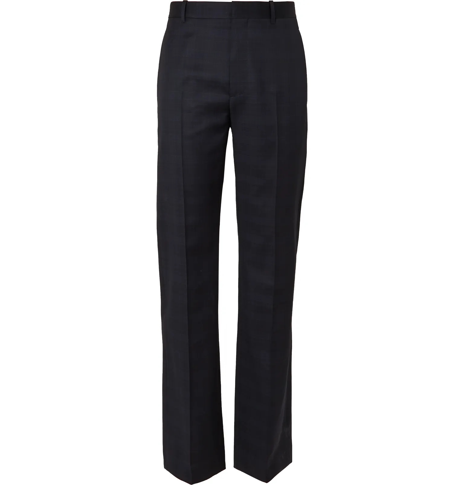 Navy Wide-Leg Prince of Wales Checked Wool Trousers - 1