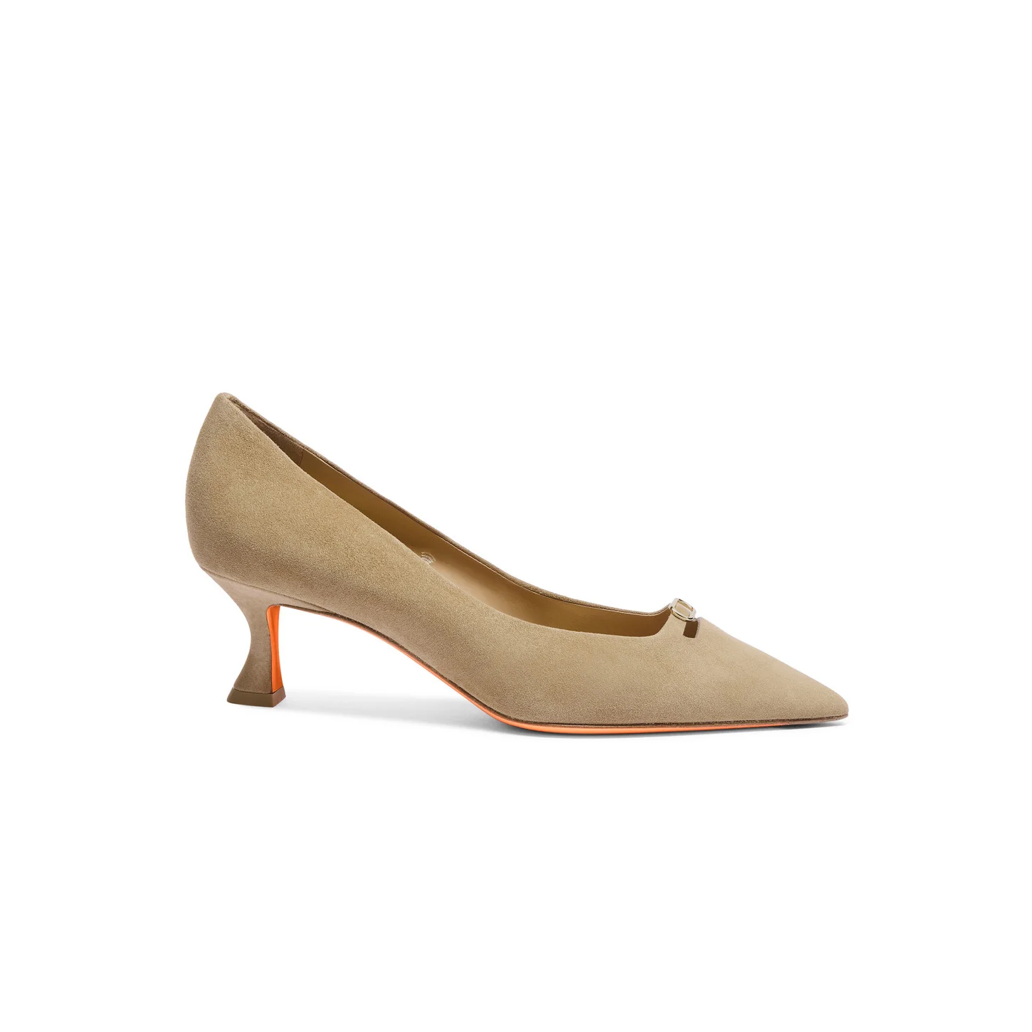 Women's beige suede mid-heel pump - 1