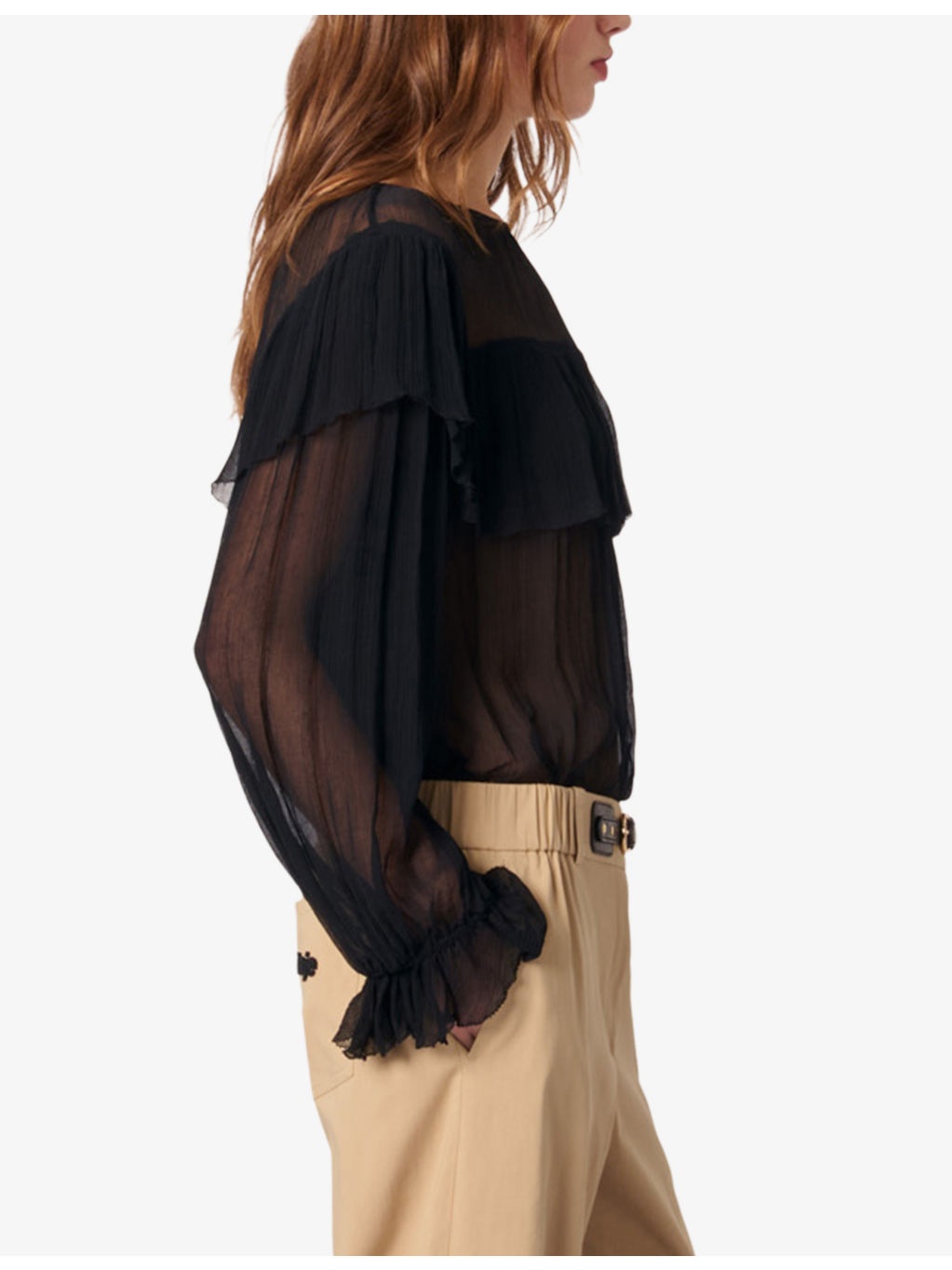 Long-Sleeved Sheer Chiffon Blouse - 5