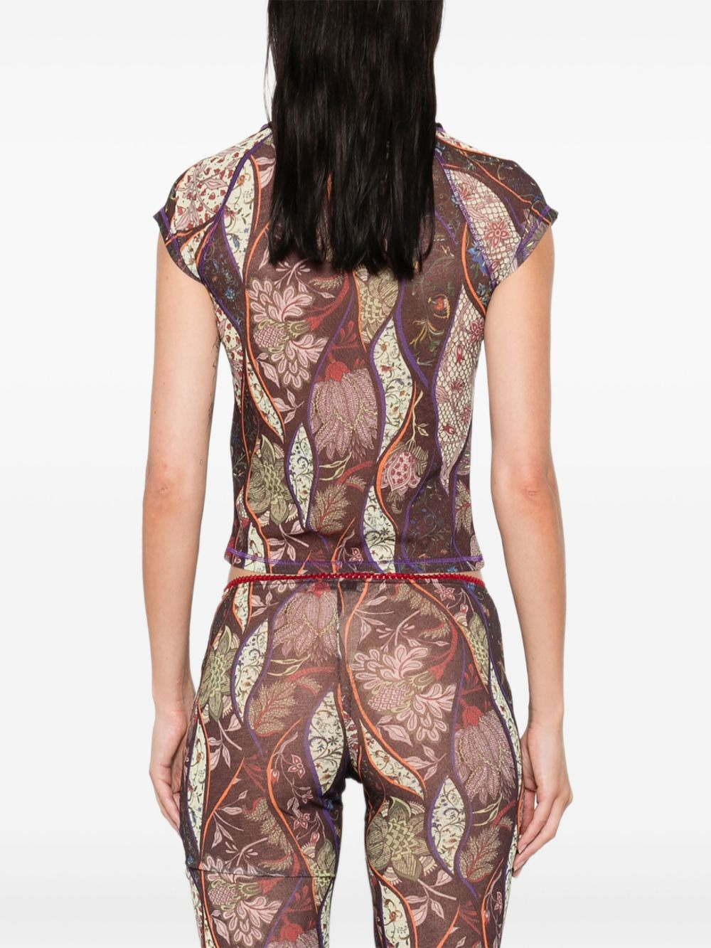 floral-pattern mesh top - 4