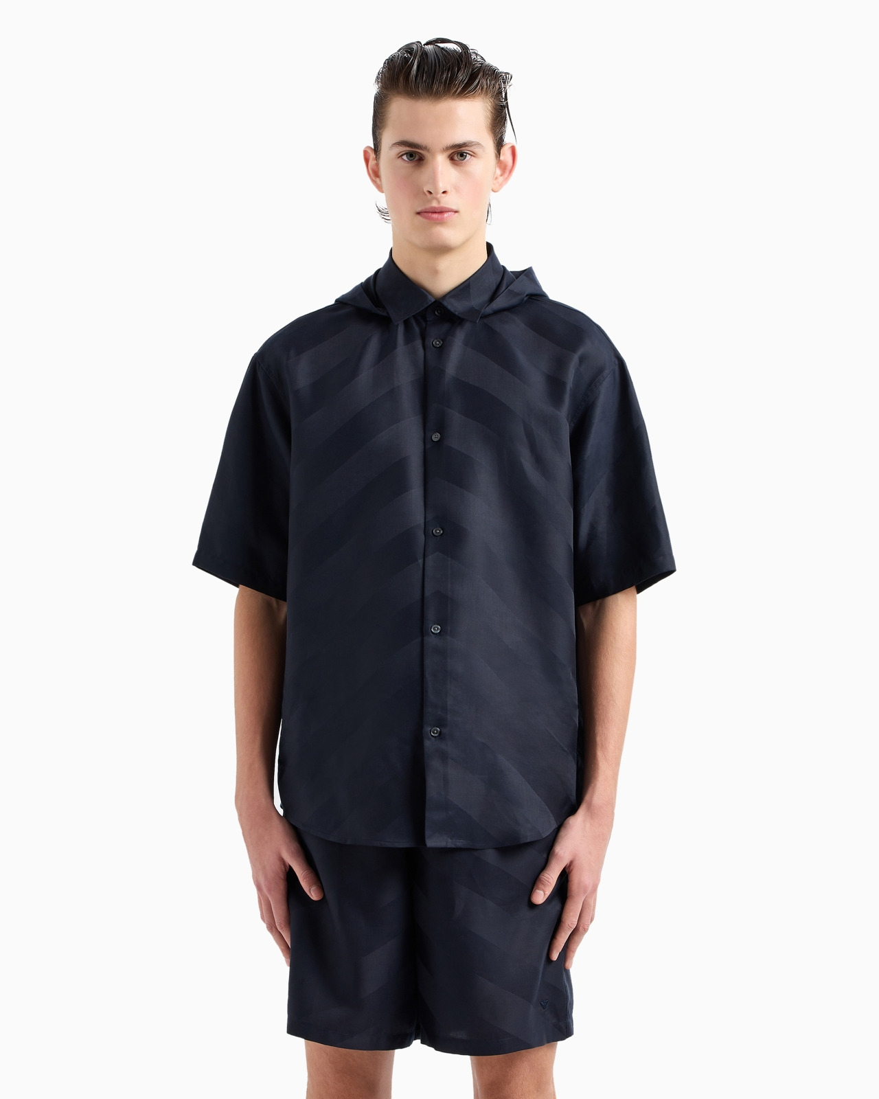Short-sleeved, comfort-fit, hooded shirt in ASV Lyocell with all-over pattern - 2