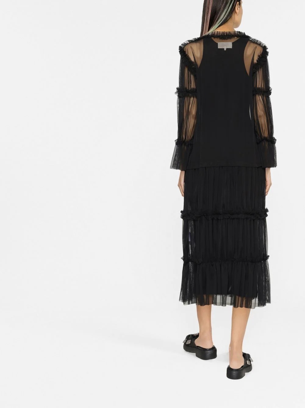 sheer long-length ruffle-trim blouse - 4